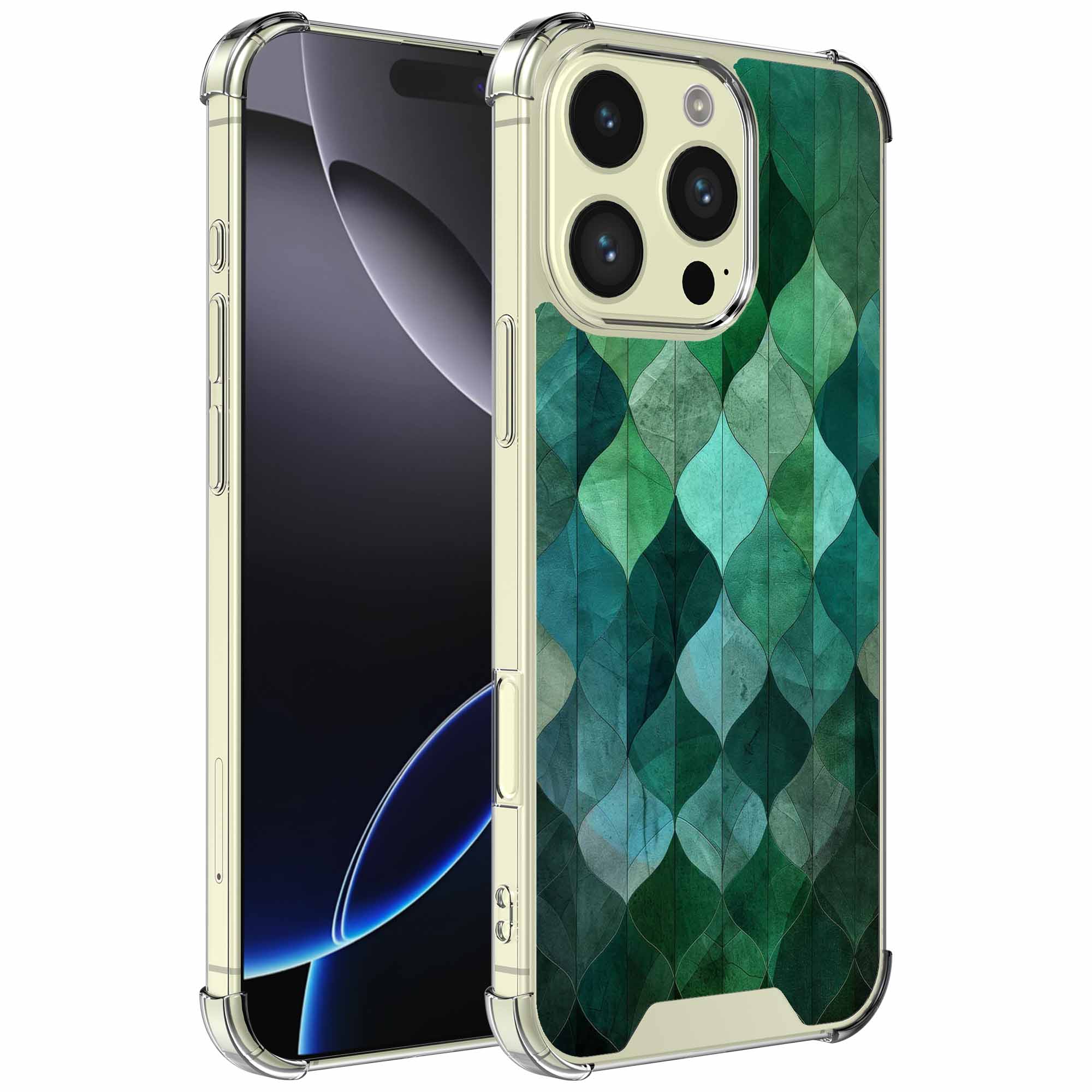 Groene bladeren opdruk_iPhone 16 Pro transparant telefoonhoesje (1)