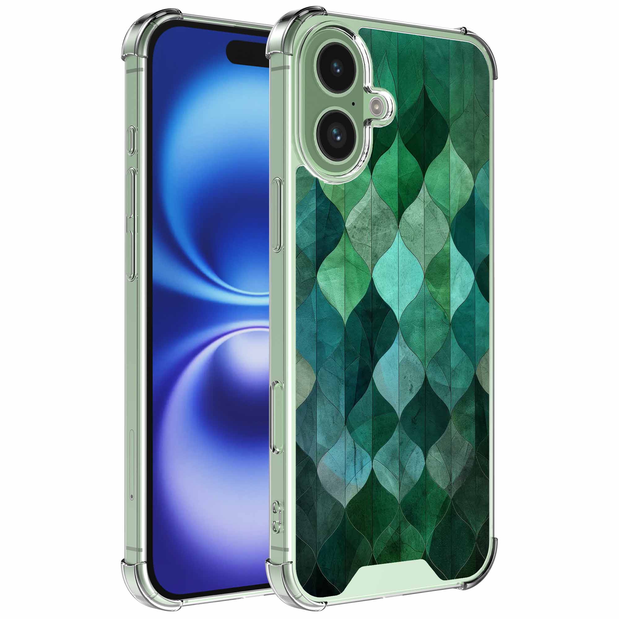 Groene bladeren opdruk_iPhone 16 transparant telefoonhoesje (1)