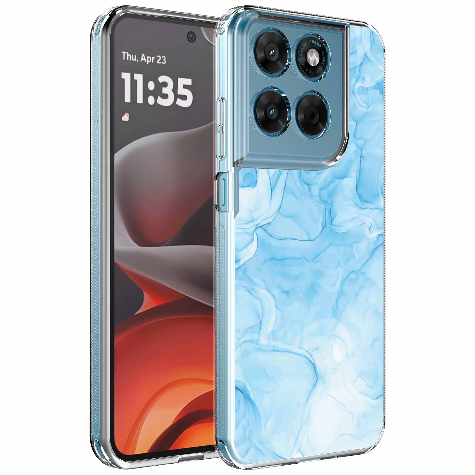 Lichtblauw marmer opdruk_Motorola Moto G15 transparant telefoonhoesje (1)