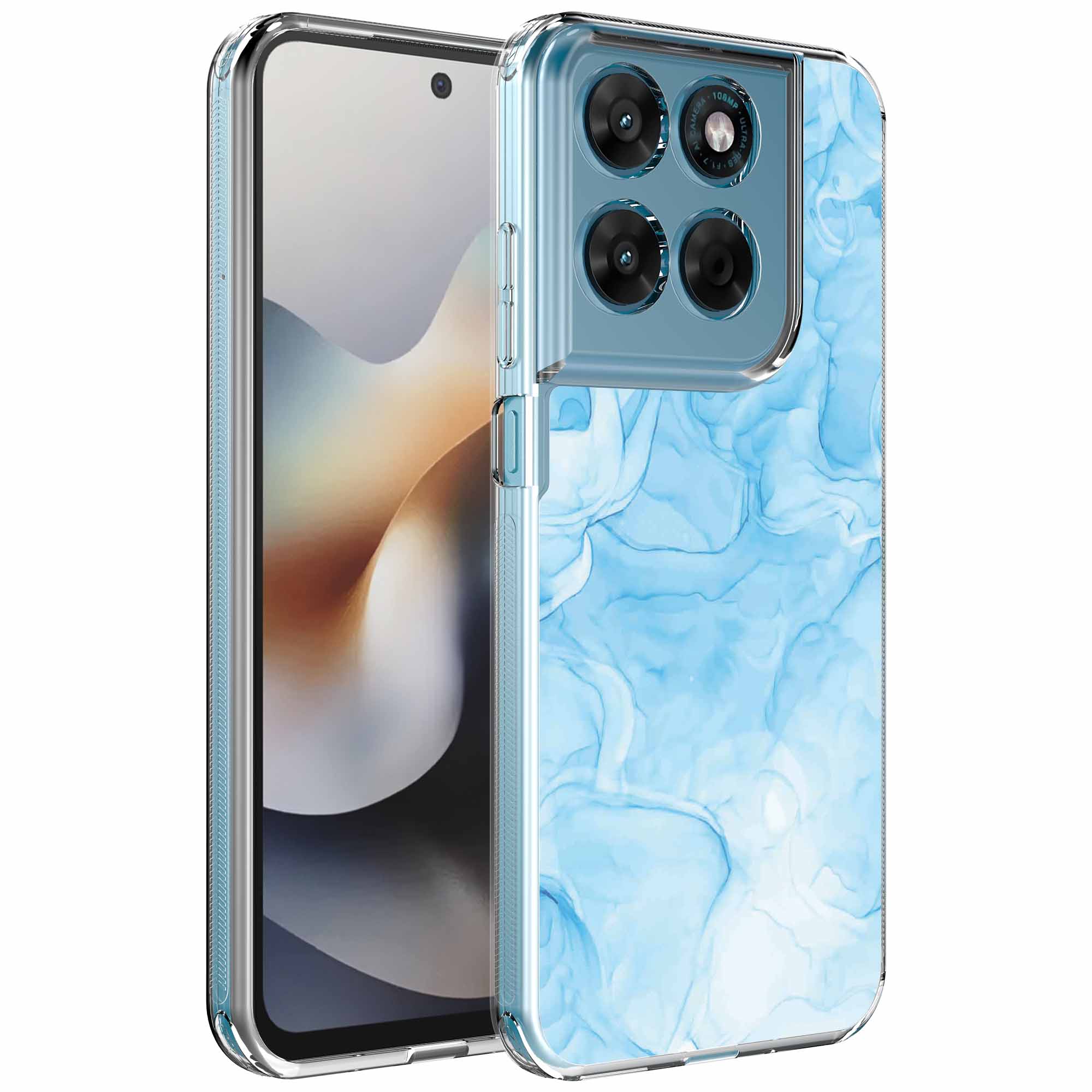 Lichtblauw marmer opdruk_Motorola Moto G56 transparant telefoonhoesje (1)
