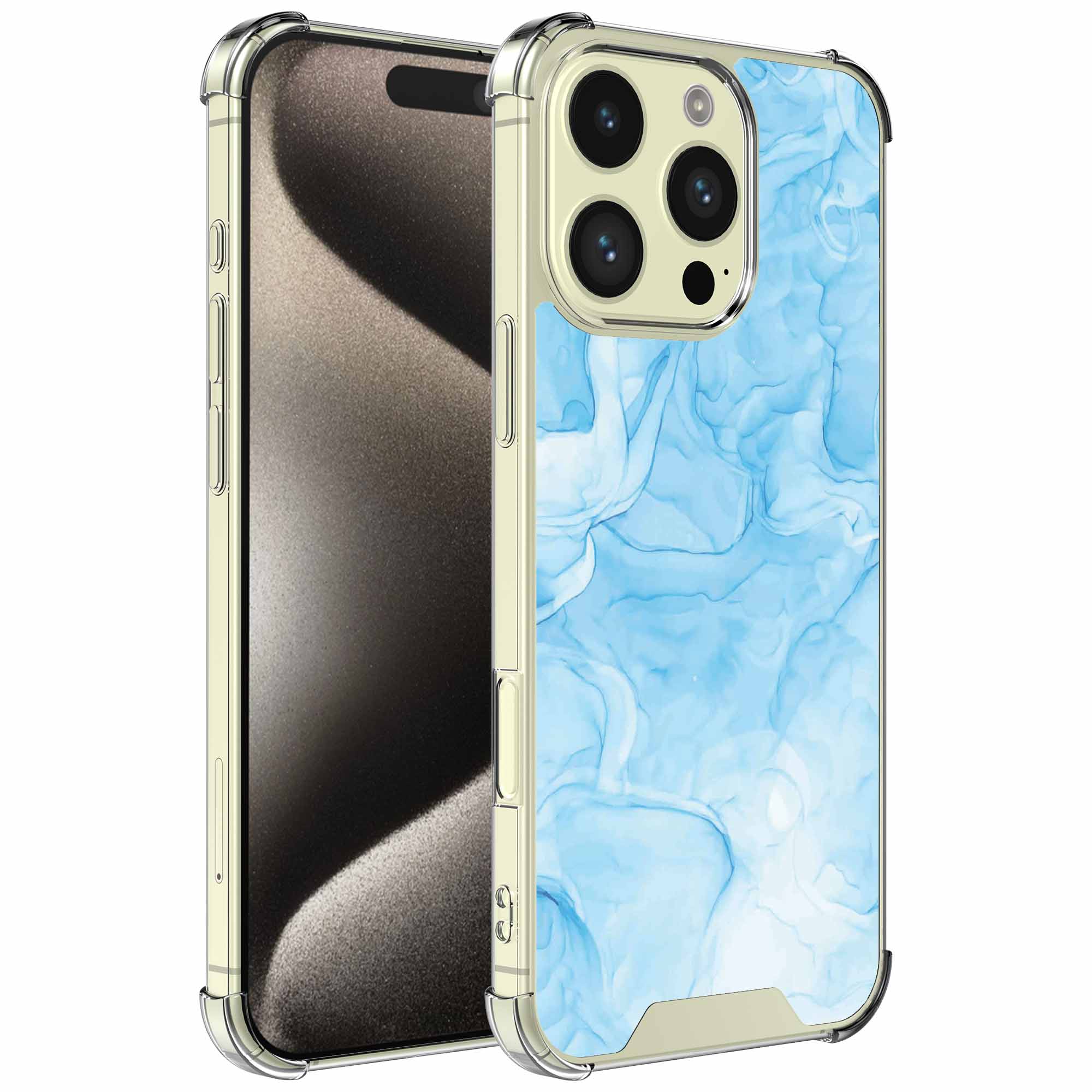 Lichtblauw marmer opdruk_iPhone 15 Pro transparant telefoonhoesje (1)