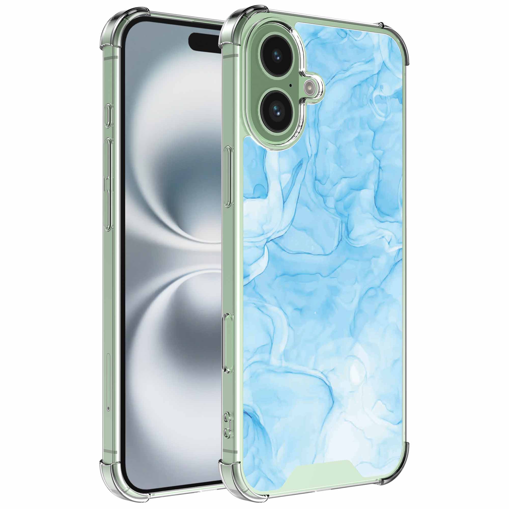 Lichtblauw marmer opdruk_iPhone 16 Plus transparant telefoonhoesje (1)