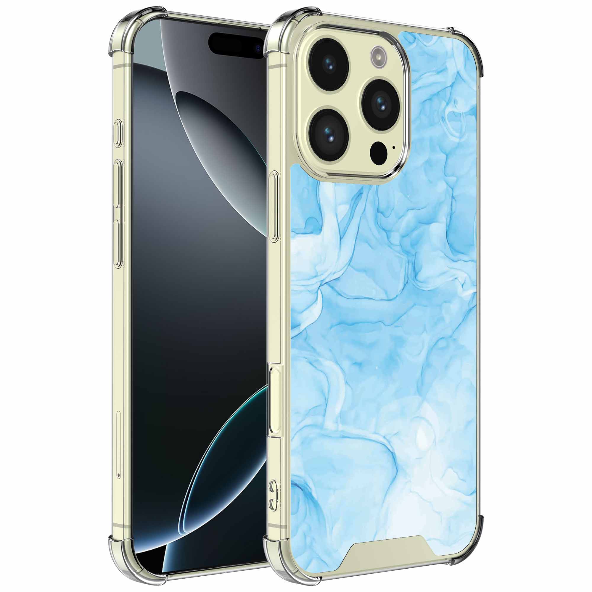 Lichtblauw marmer opdruk_iPhone 16 Pro Max transparant telefoonhoesje (1)