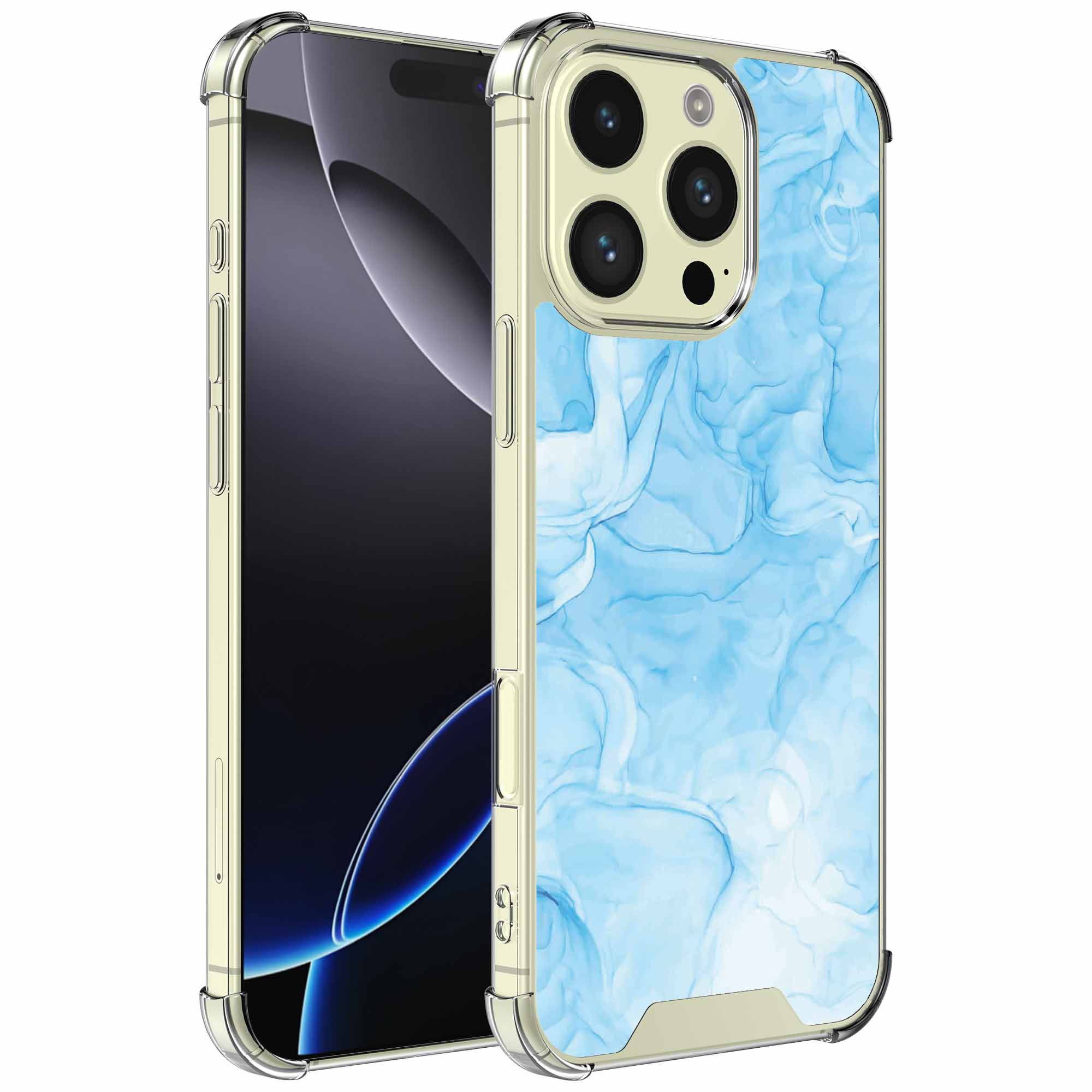 Lichtblauw marmer opdruk_iPhone 16 Pro transparant telefoonhoesje (1)