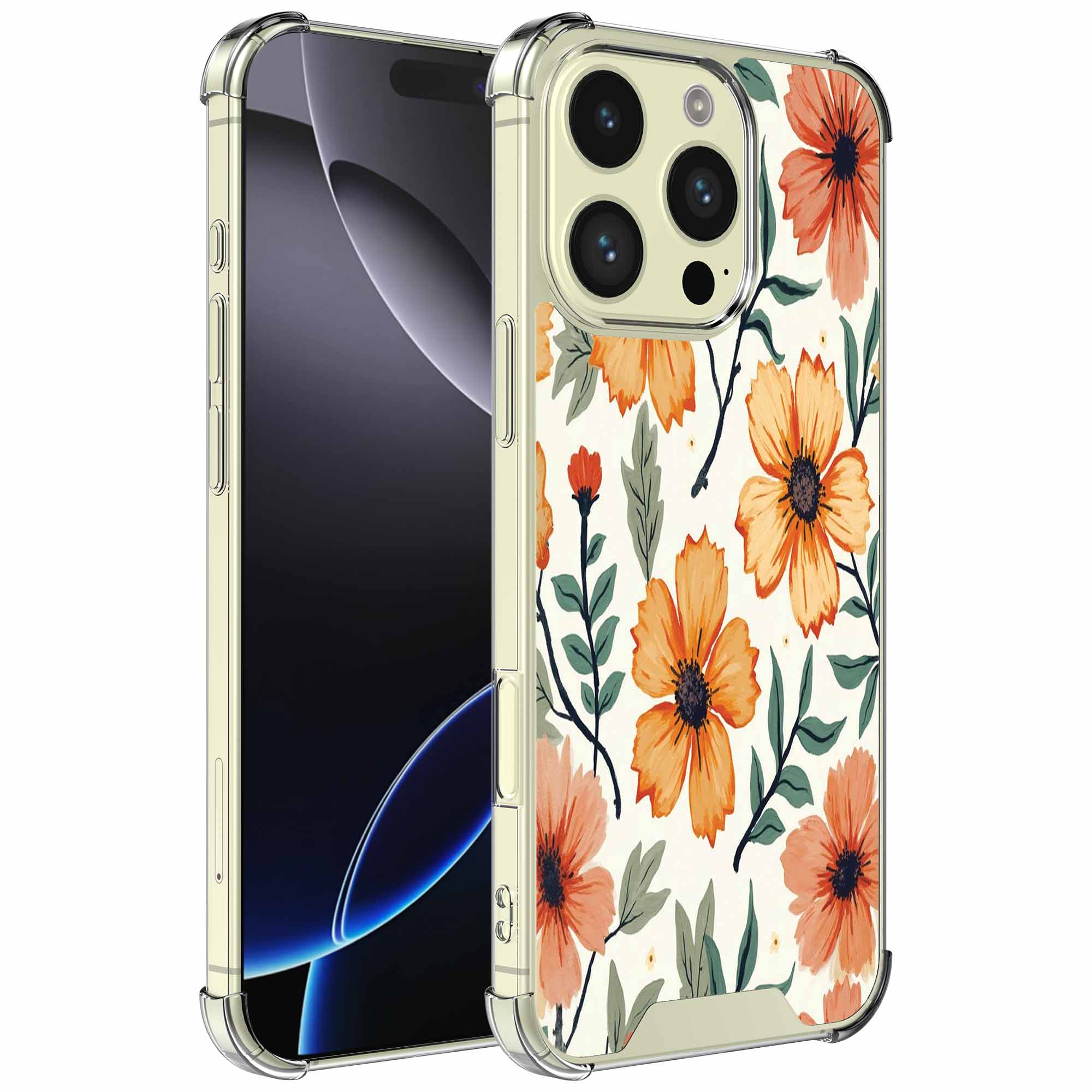 Oranje bloemen opdruk_iPhone 16 Pro transparant telefoonhoesje (1)