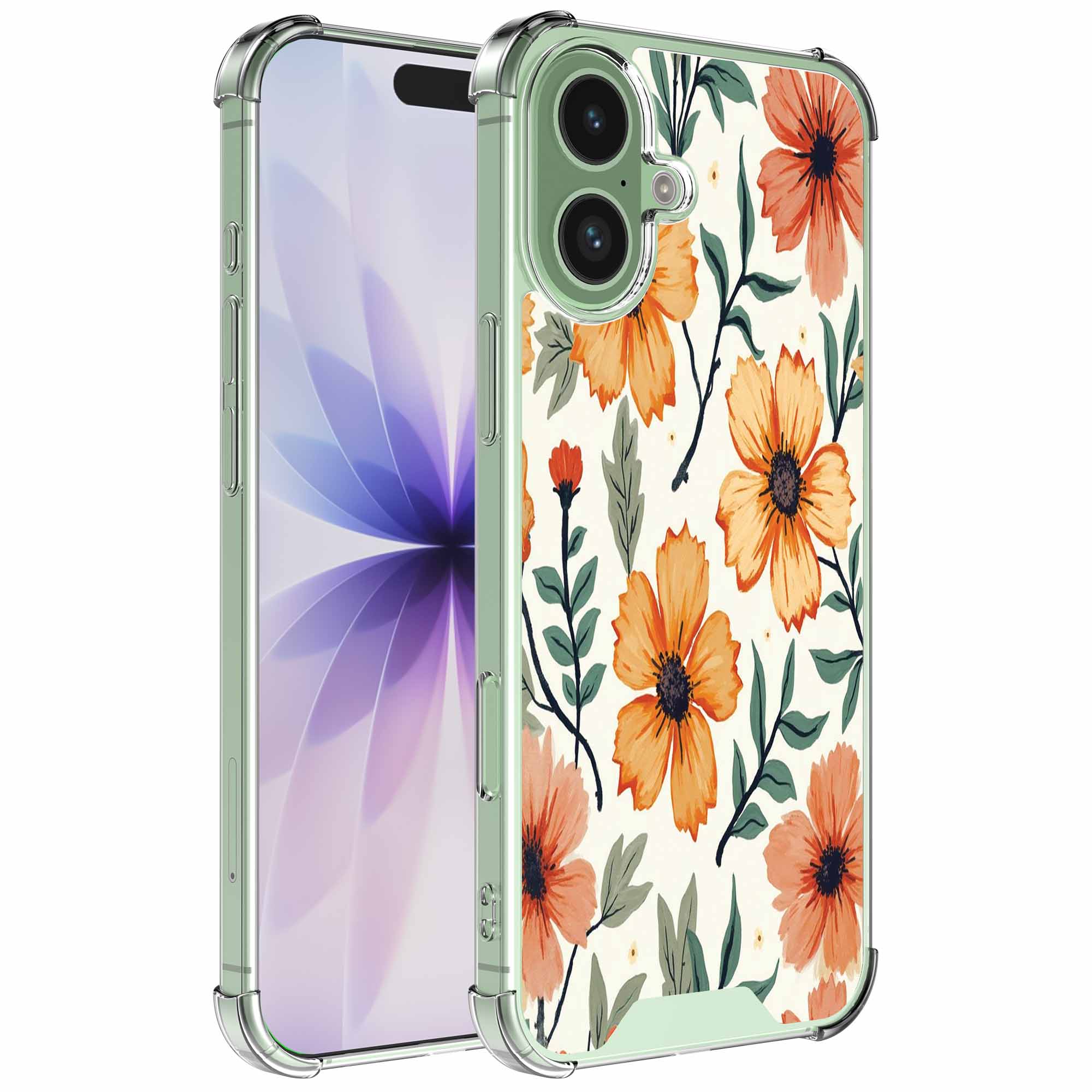 Oranje bloemen opdruk_iPhone 17 transparant telefoonhoesje (1)