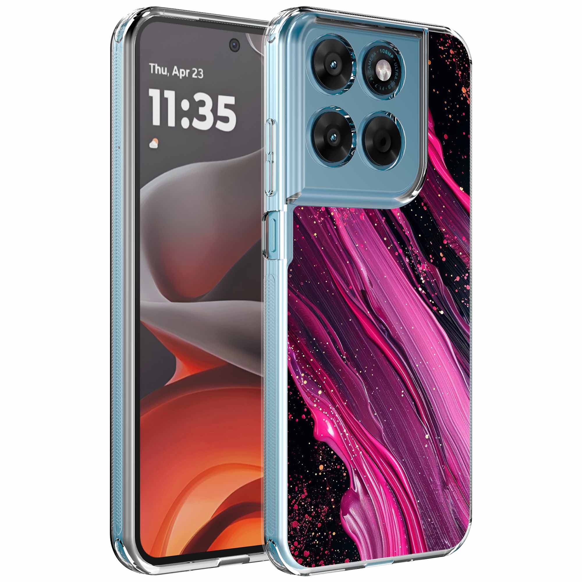 Paars roze marmer opdruk_Motorola Moto G15 transparant telefoonhoesje (1)