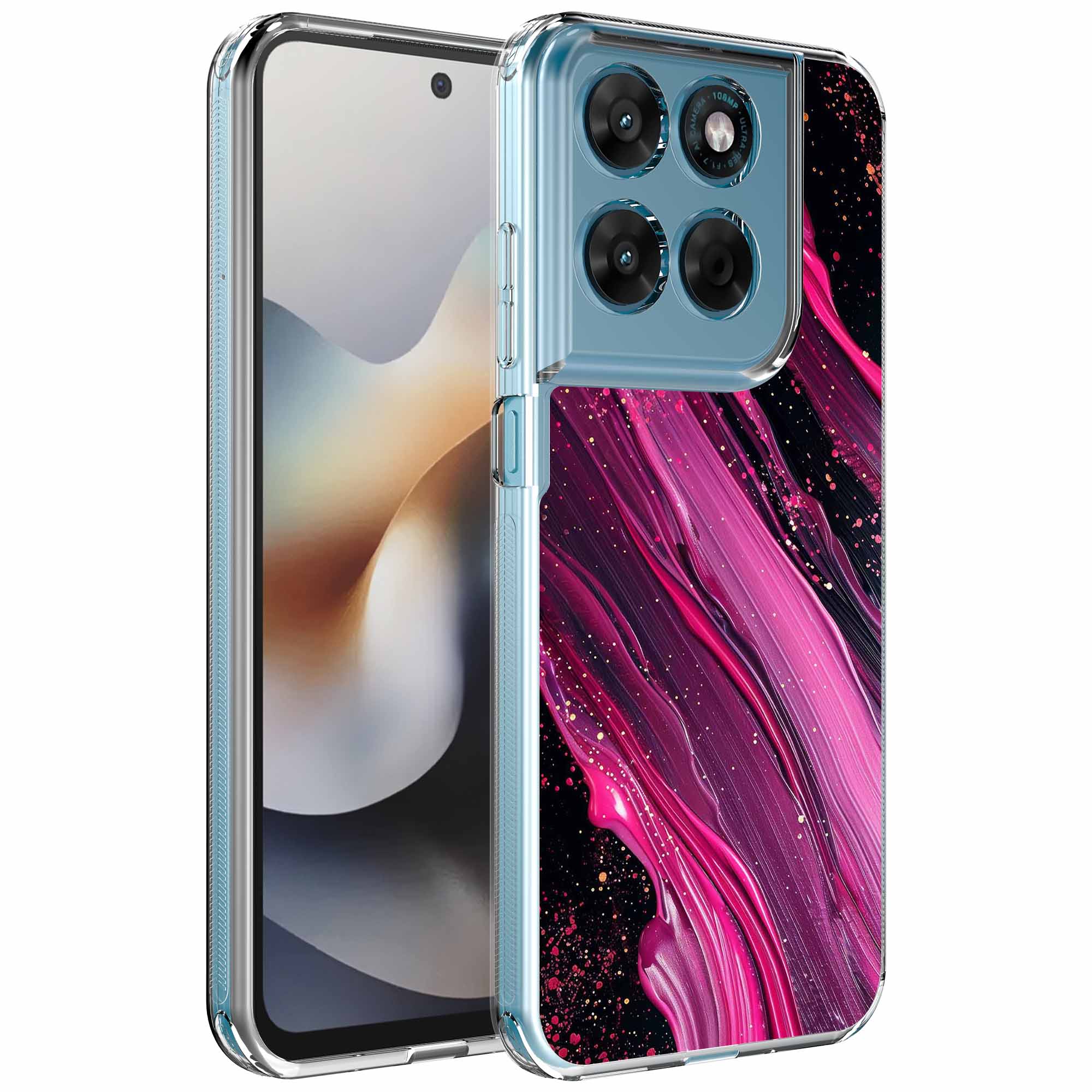 Paars roze marmer opdruk_Motorola Moto G56 transparant telefoonhoesje (1)