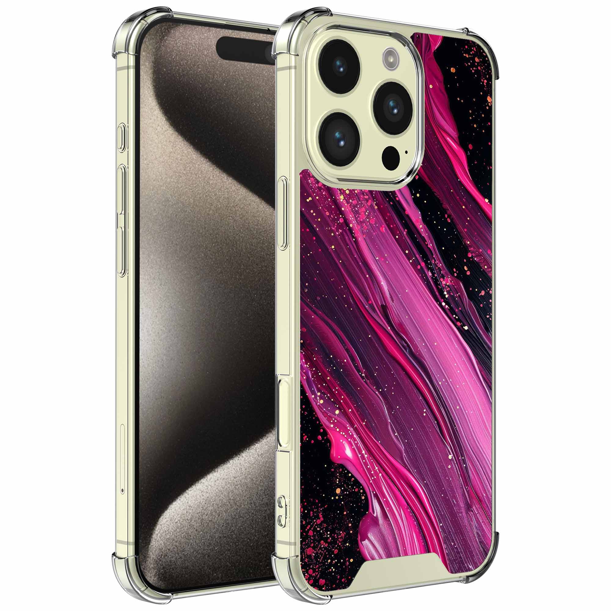 Paars roze marmer opdruk_iPhone 15 Pro transparant telefoonhoesje (1)