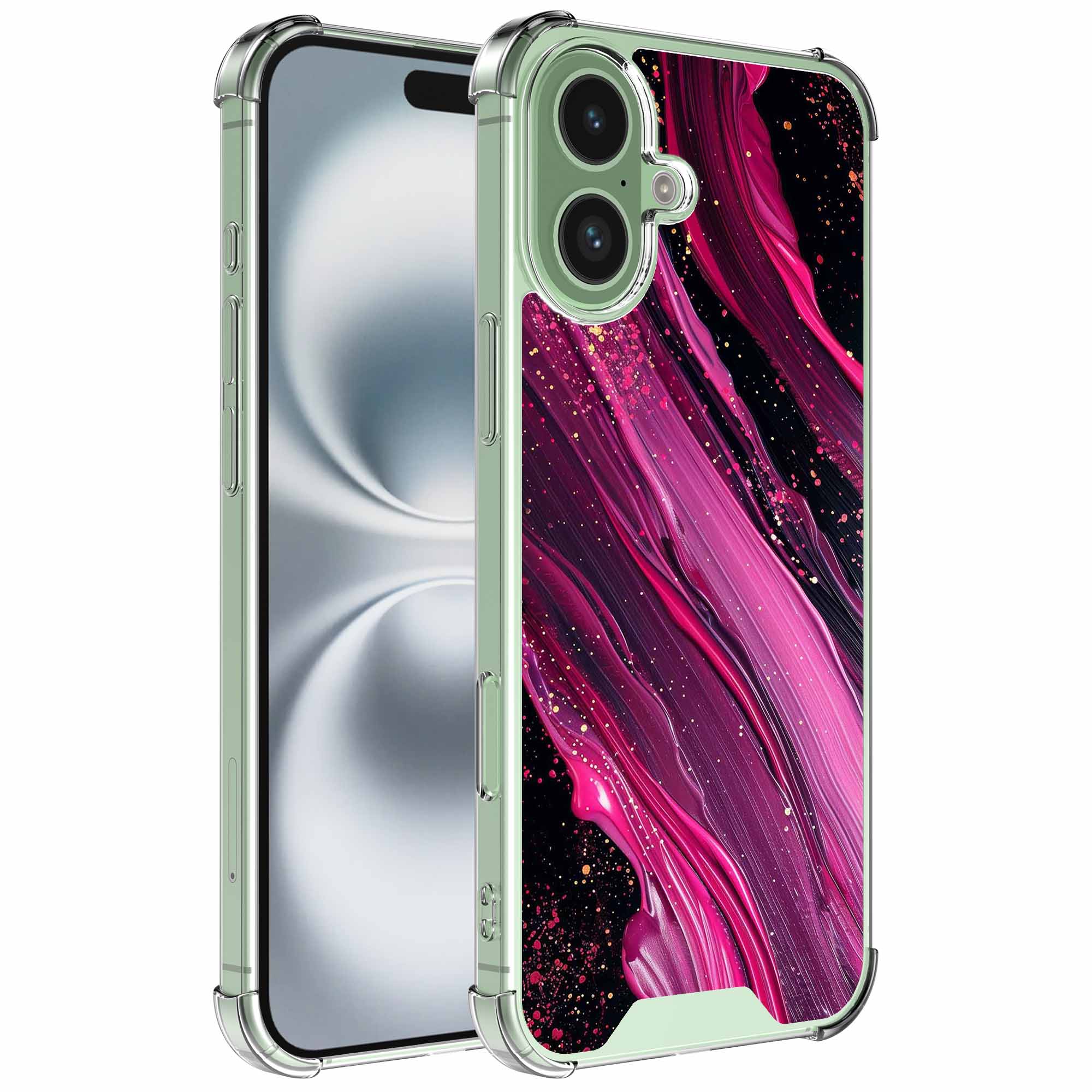 Paars roze marmer opdruk_iPhone 16 Plus transparant telefoonhoesje (1)
