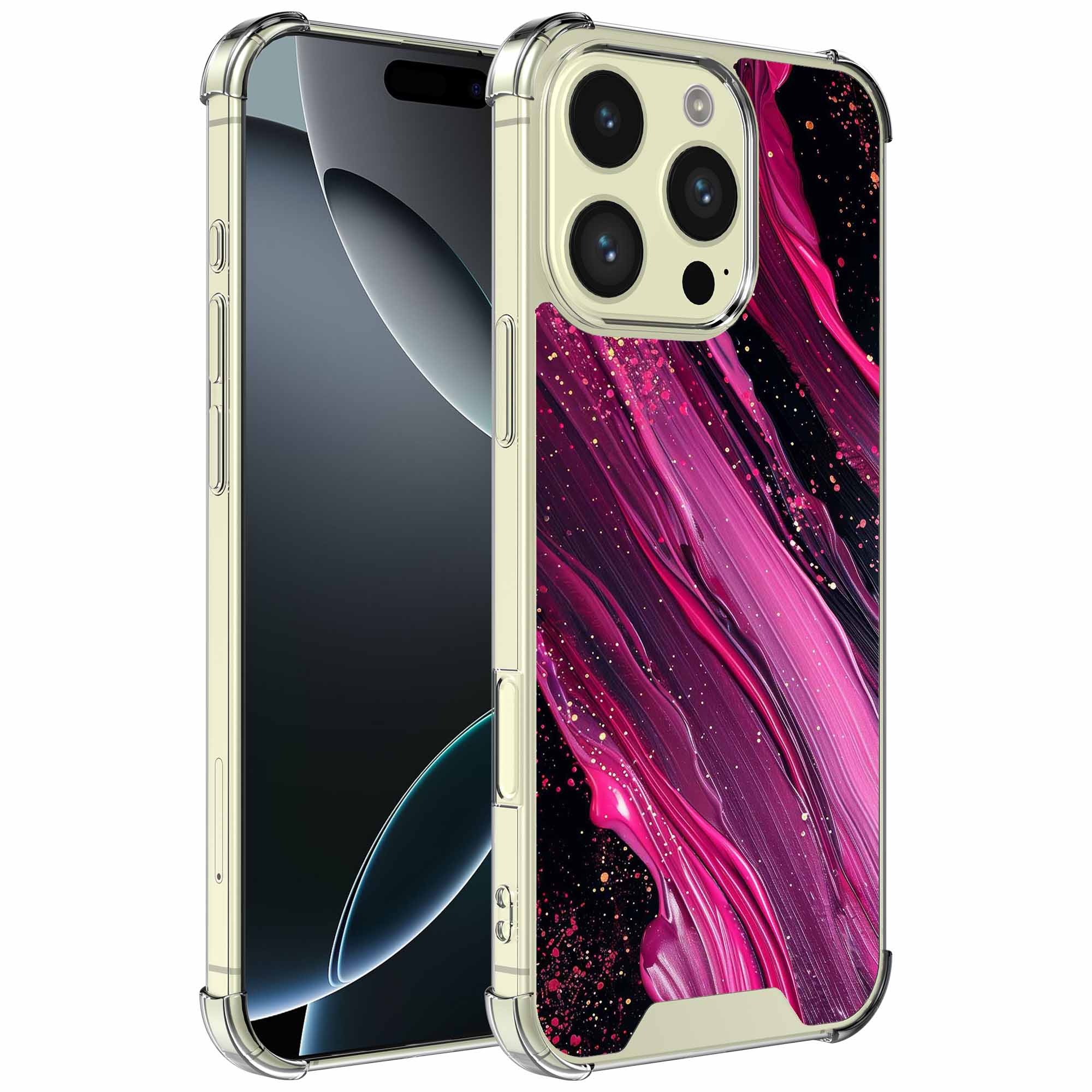 Paars roze marmer opdruk_iPhone 16 Pro Max transparant telefoonhoesje (1)