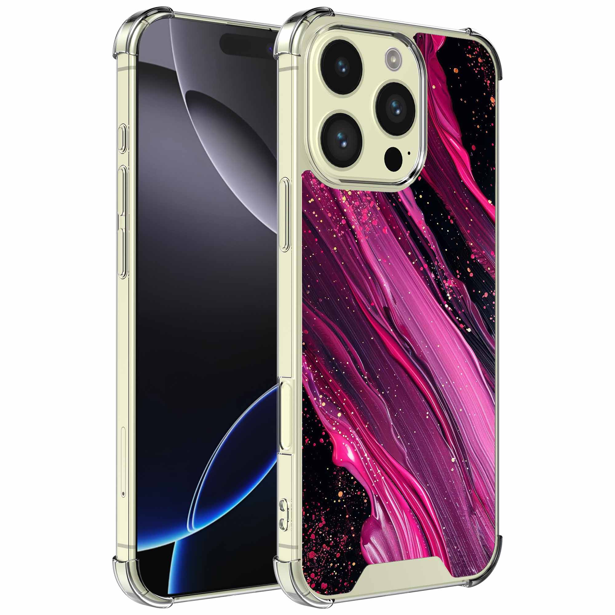 Paars roze marmer opdruk_iPhone 16 Pro transparant telefoonhoesje (1)
