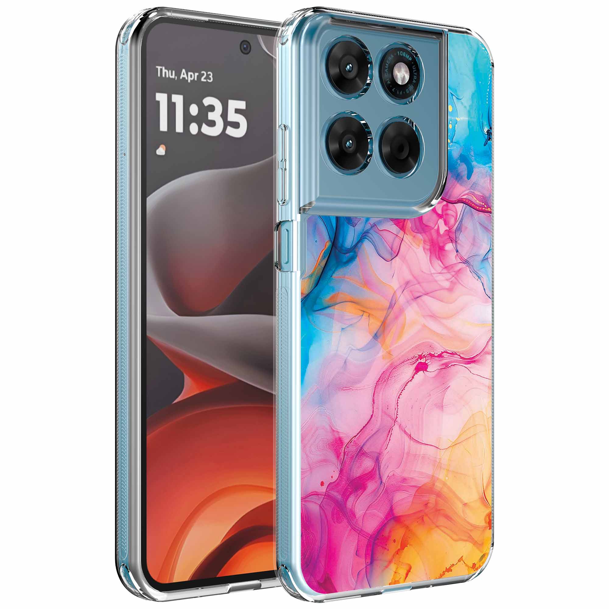 Regenboog acryl marmer opdruk_Motorola Moto G15 transparant telefoonhoesje (1)