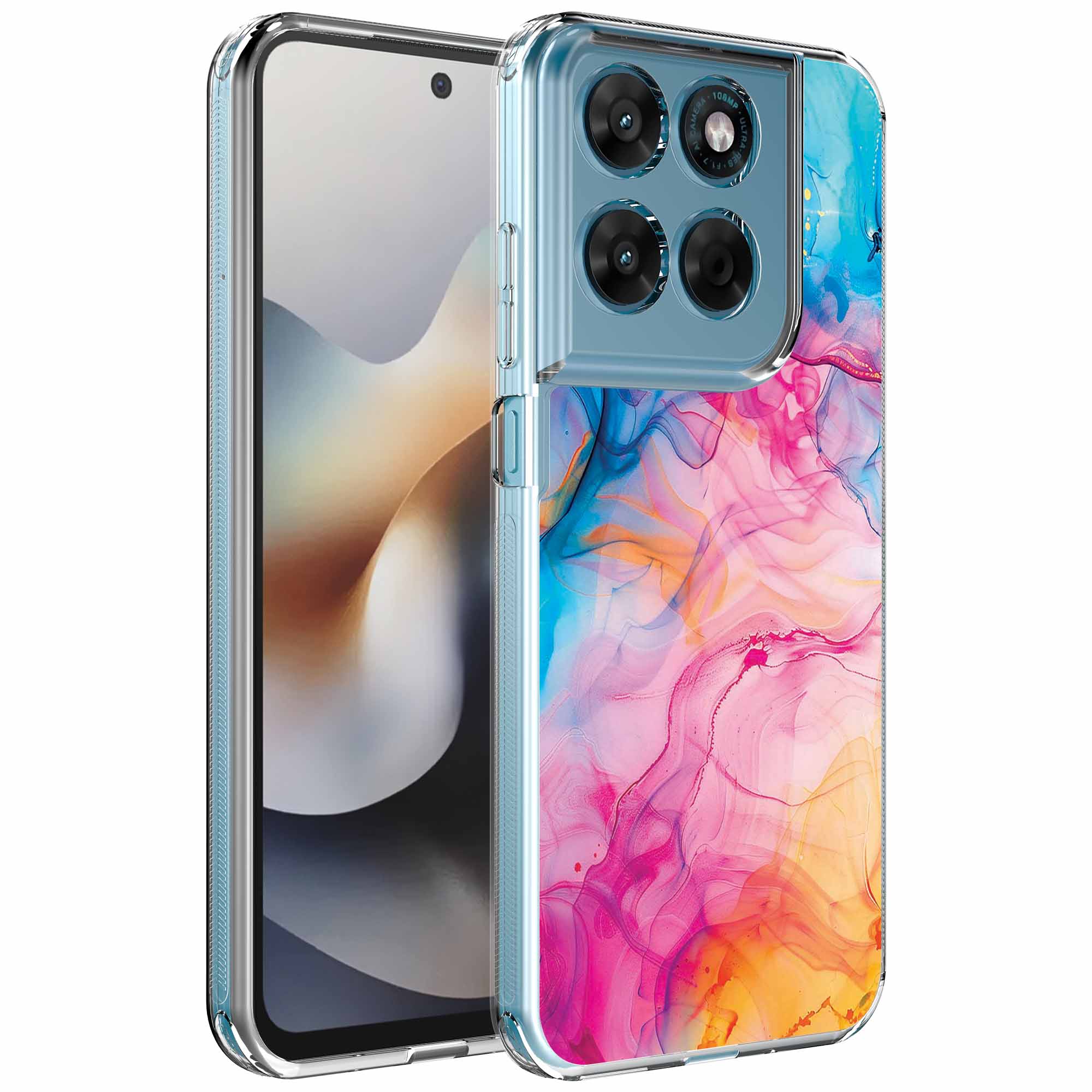 Regenboog acryl marmer opdruk_Motorola Moto G56 transparant telefoonhoesje (1)