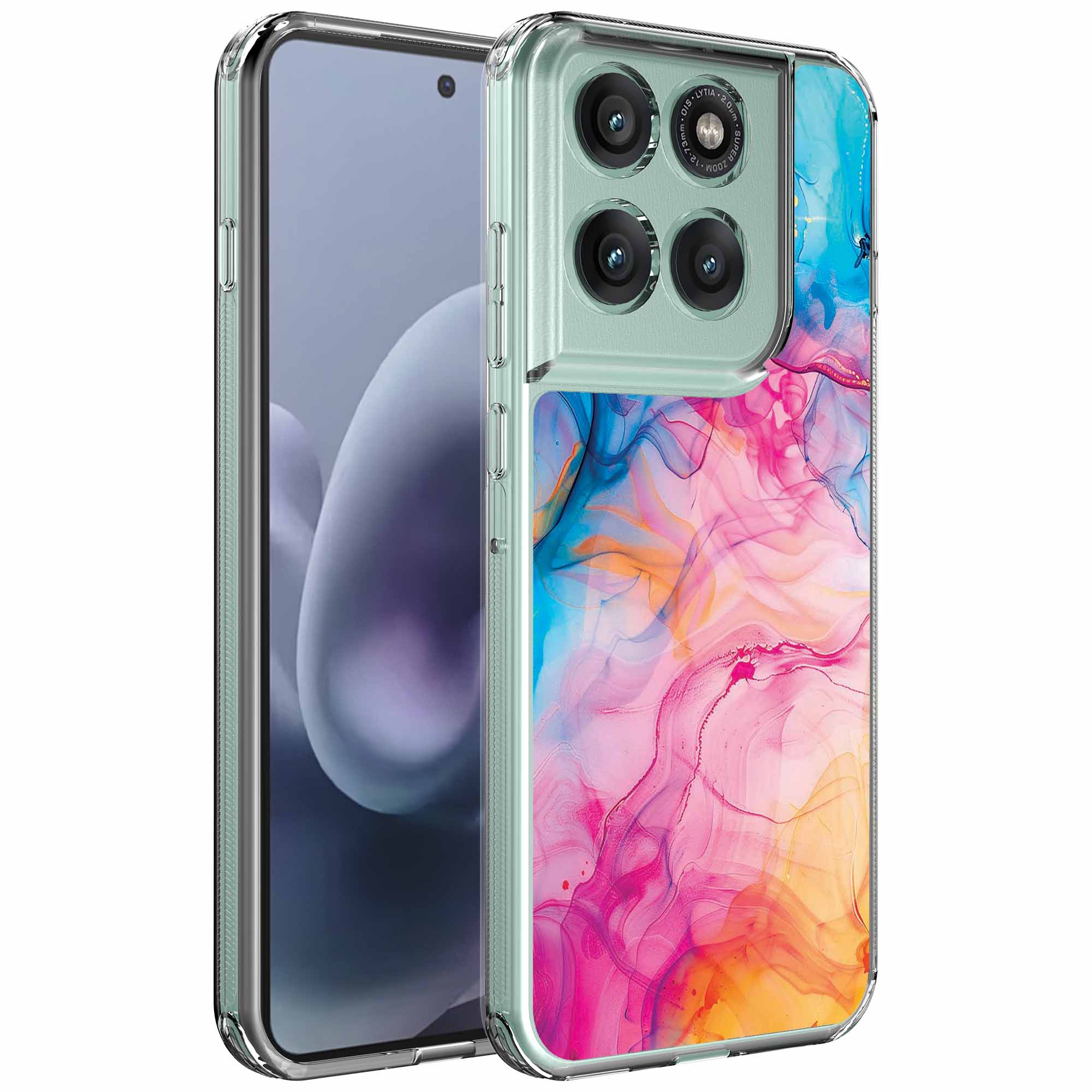 Regenboog acryl marmer opdruk_Motorola Moto G86 transparant telefoonhoesje (1)
