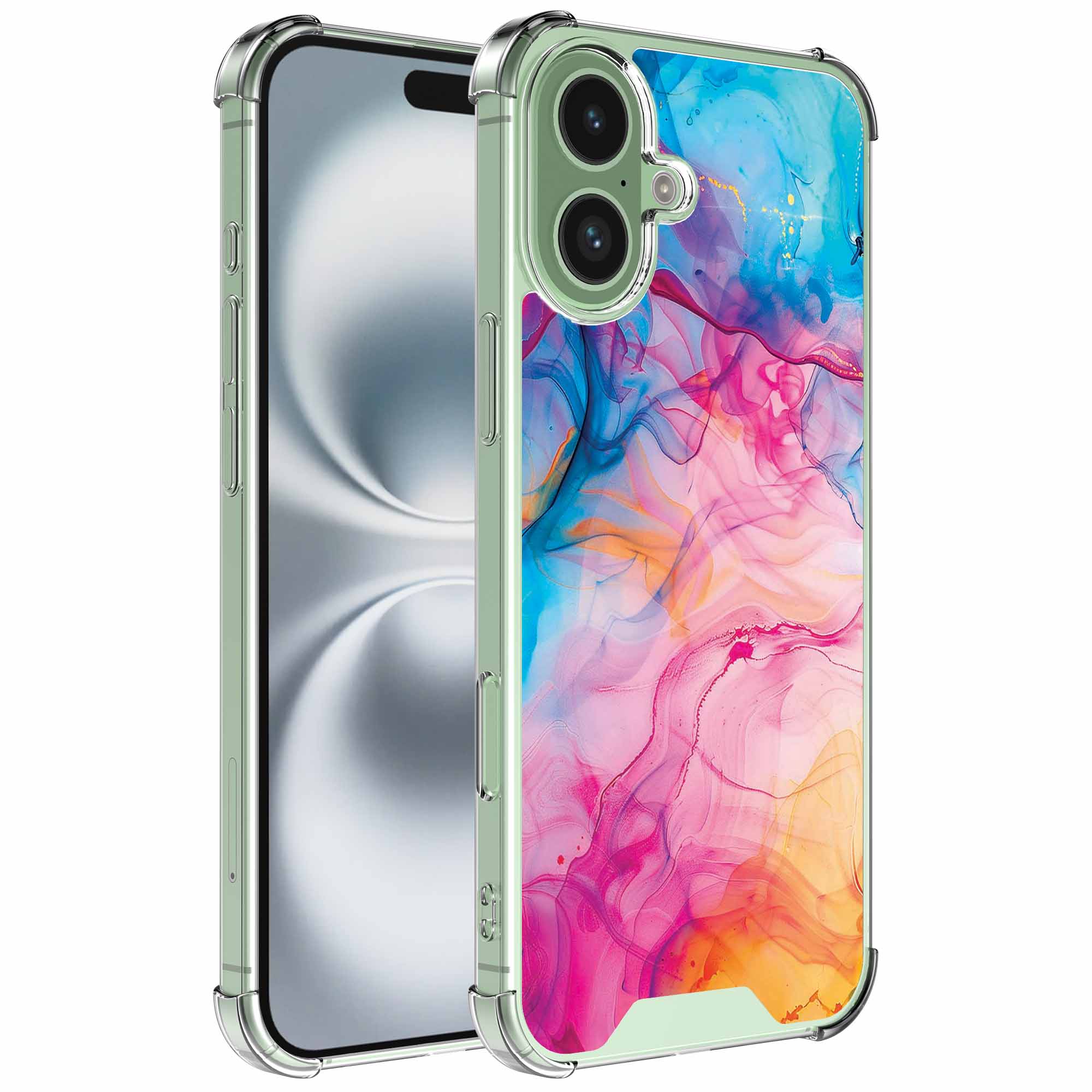 Regenboog acryl marmer opdruk_iPhone 16 Plus transparant telefoonhoesje (1)