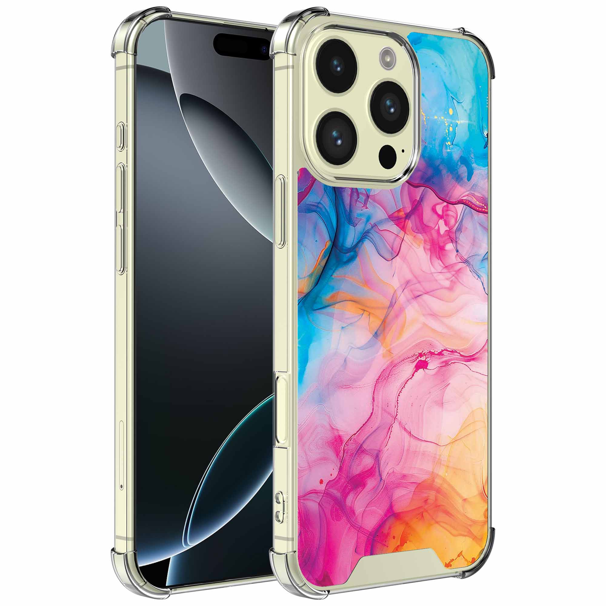 Regenboog acryl marmer opdruk_iPhone 16 Pro Max transparant telefoonhoesje (1)
