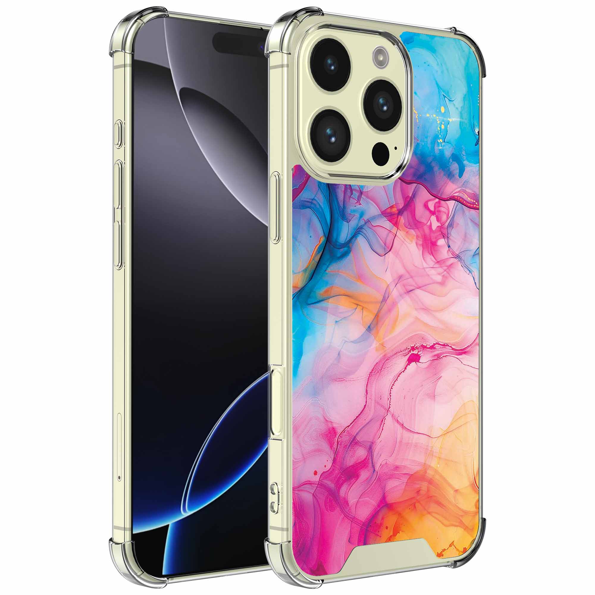 Regenboog acryl marmer opdruk_iPhone 16 Pro transparant telefoonhoesje (1)