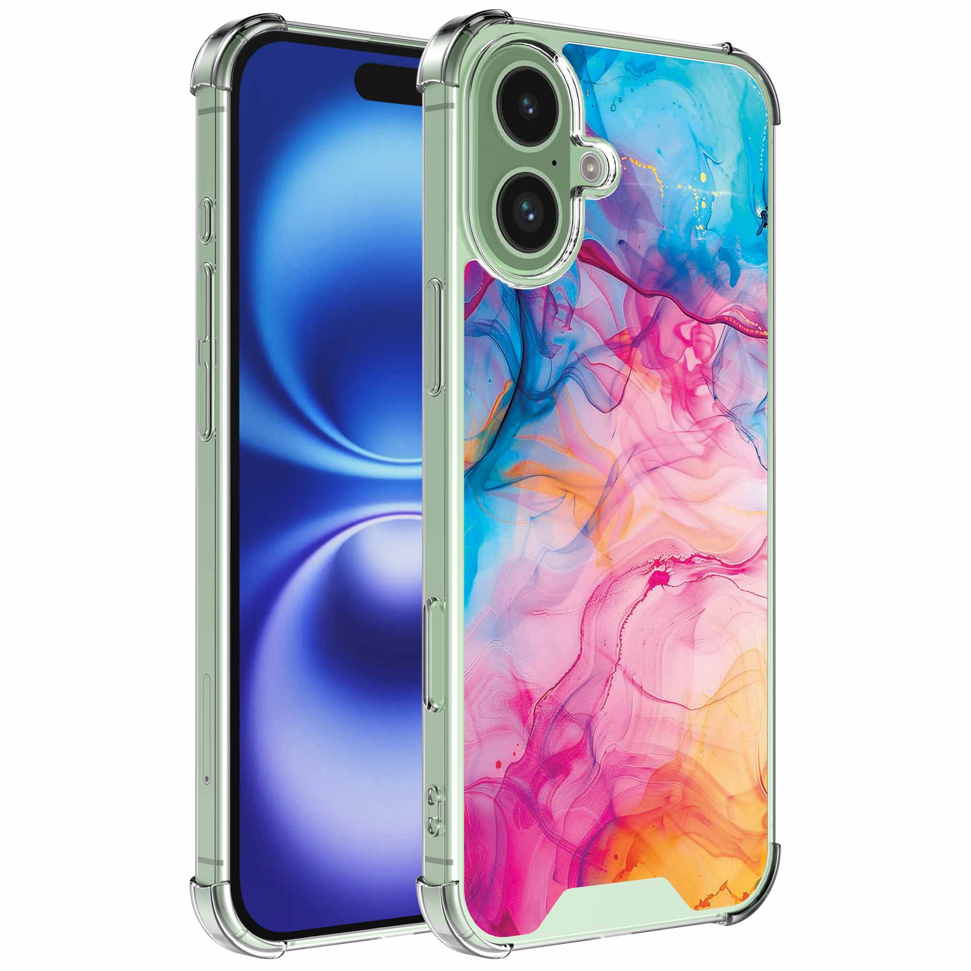 Regenboog acryl marmer opdruk_iPhone 16 transparant telefoonhoesje (1)