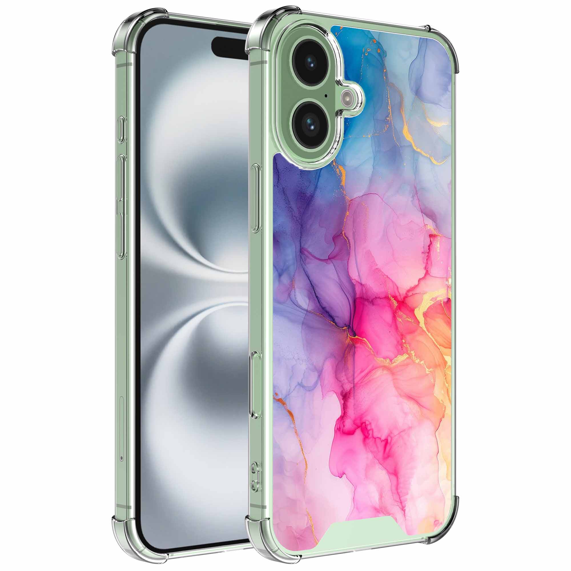 Regenboog marmer opdruk_iPhone 16 Plus transparant telefoonhoesje (1)
