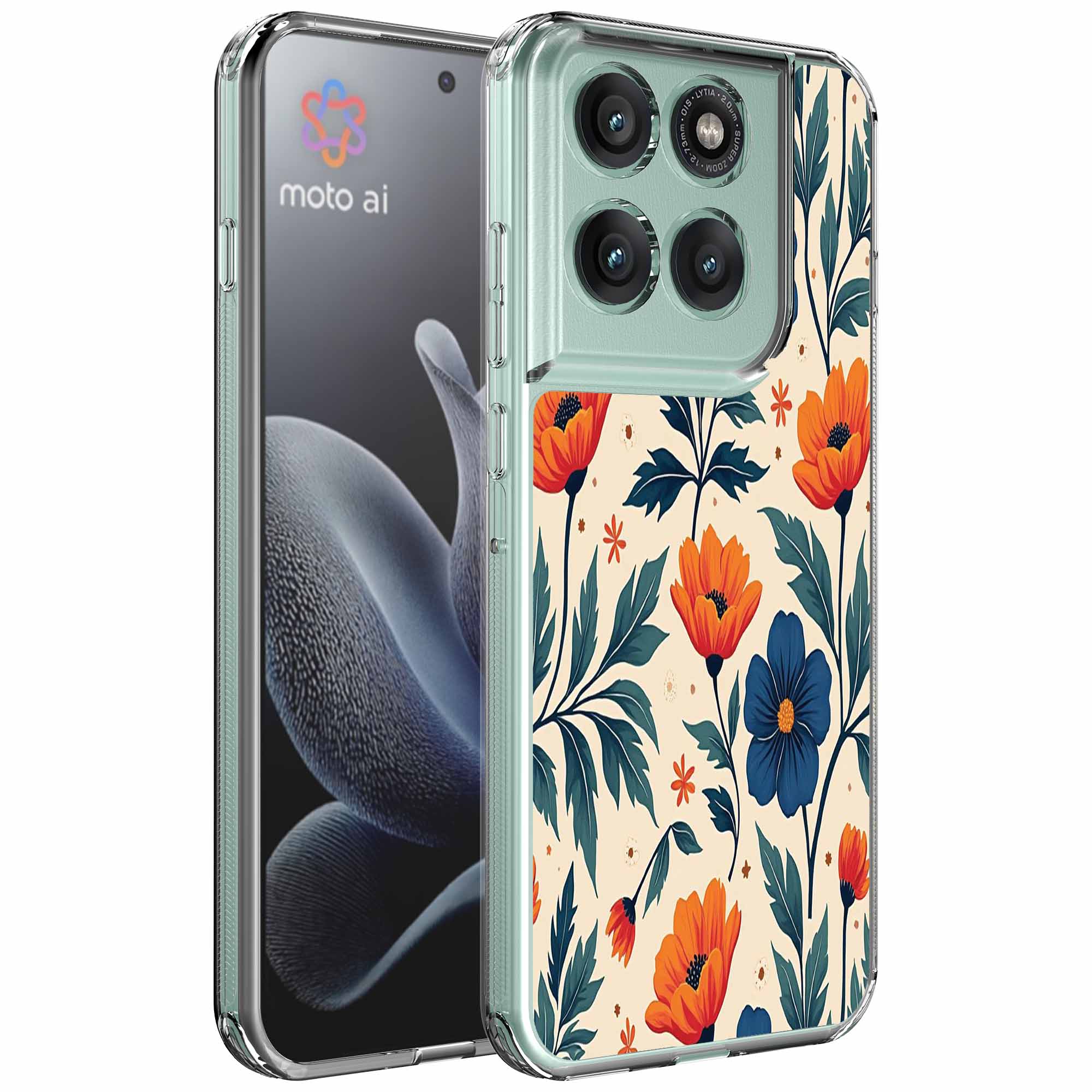 Rode blauwe bloemen opdruk_Motorola Edge 70 transparant telefoonhoesje (1)