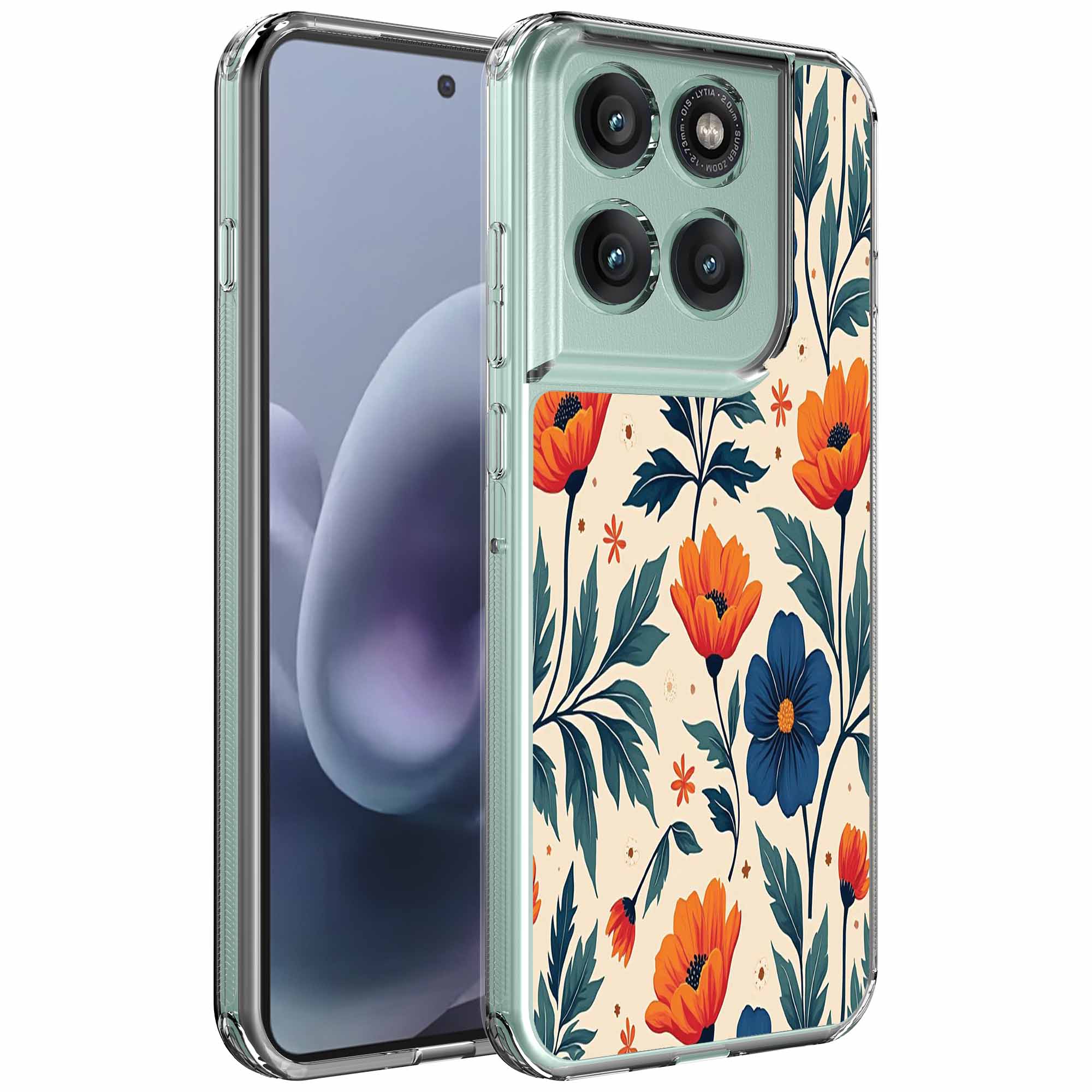 Rode blauwe bloemen opdruk_Motorola Moto G86 transparant telefoonhoesje (1)