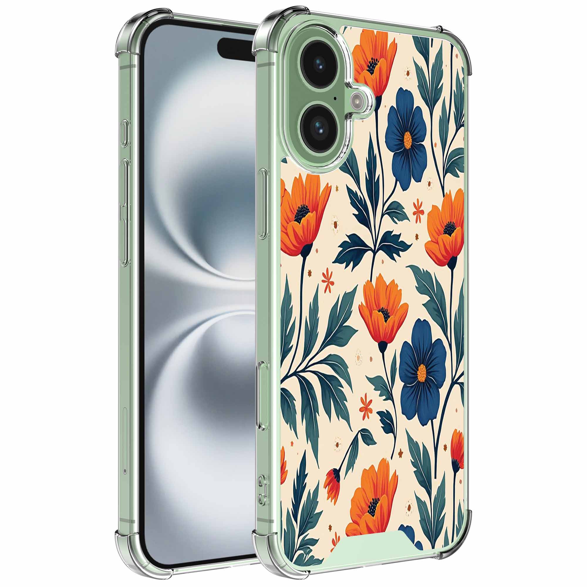 Rode blauwe bloemen opdruk_iPhone 16 Plus transparant telefoonhoesje (1)