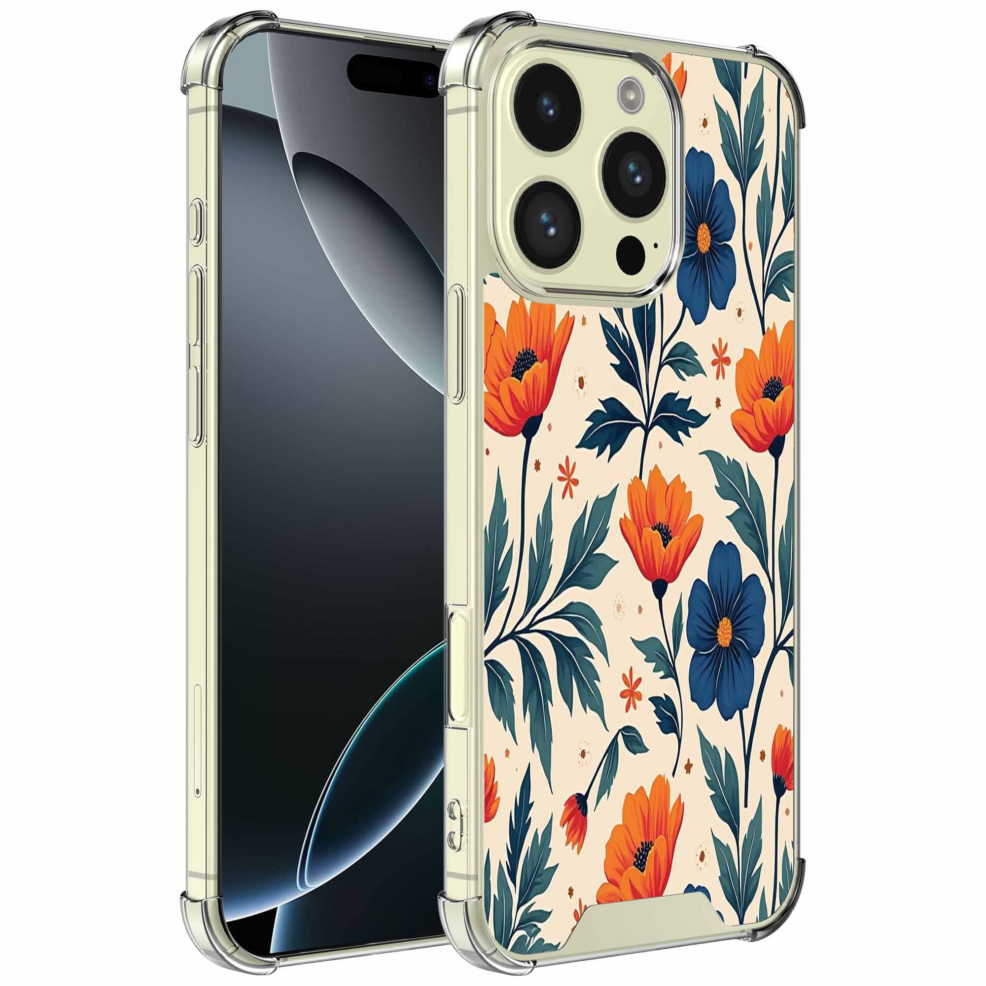 Rode blauwe bloemen opdruk_iPhone 16 Pro Max transparant telefoonhoesje (1)