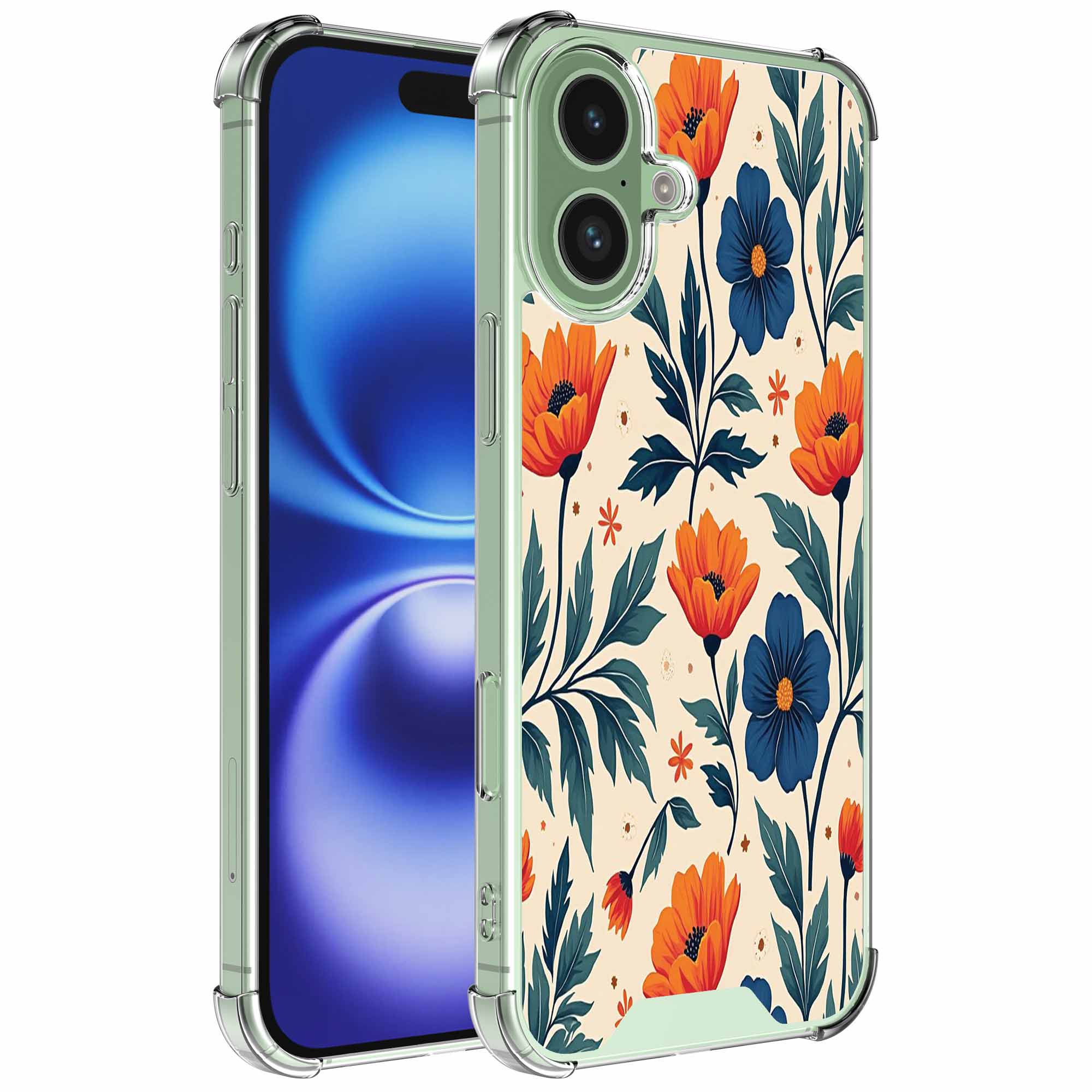 Rode blauwe bloemen opdruk_iPhone 16 transparant telefoonhoesje (1)