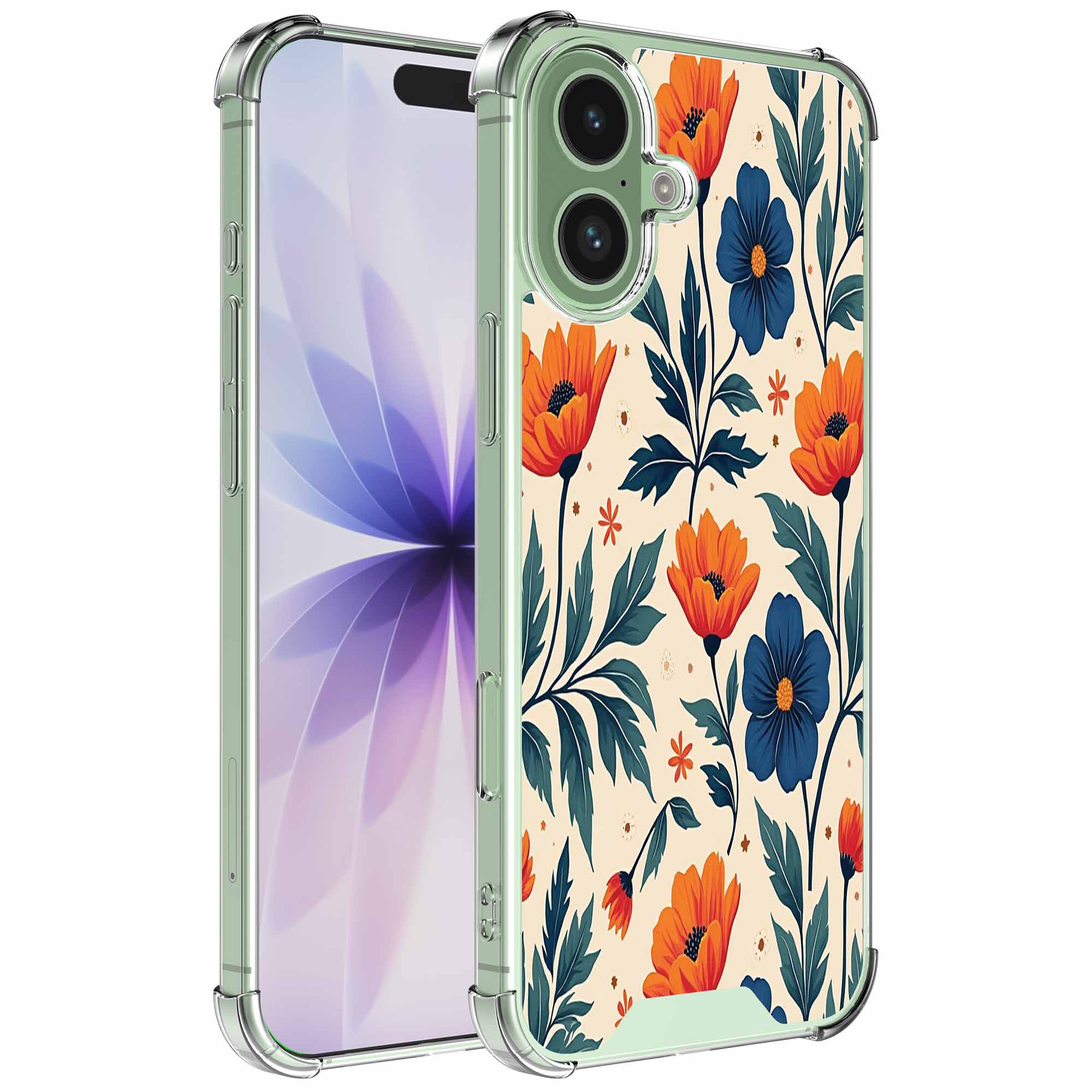 Rode blauwe bloemen opdruk_iPhone 17 transparant telefoonhoesje (1)