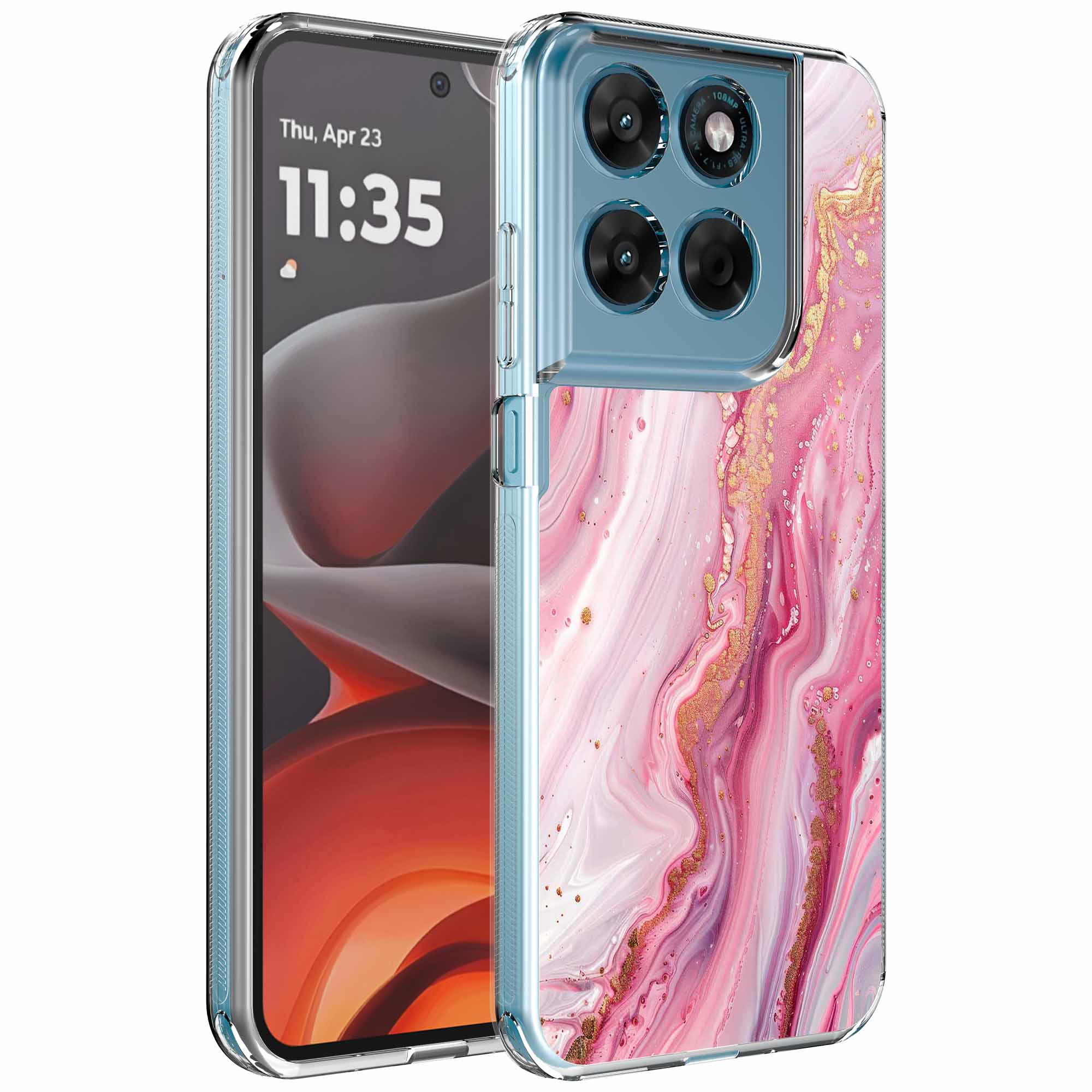 Roze goud marmer opdruk_Motorola Moto G15 transparant telefoonhoesje (1)