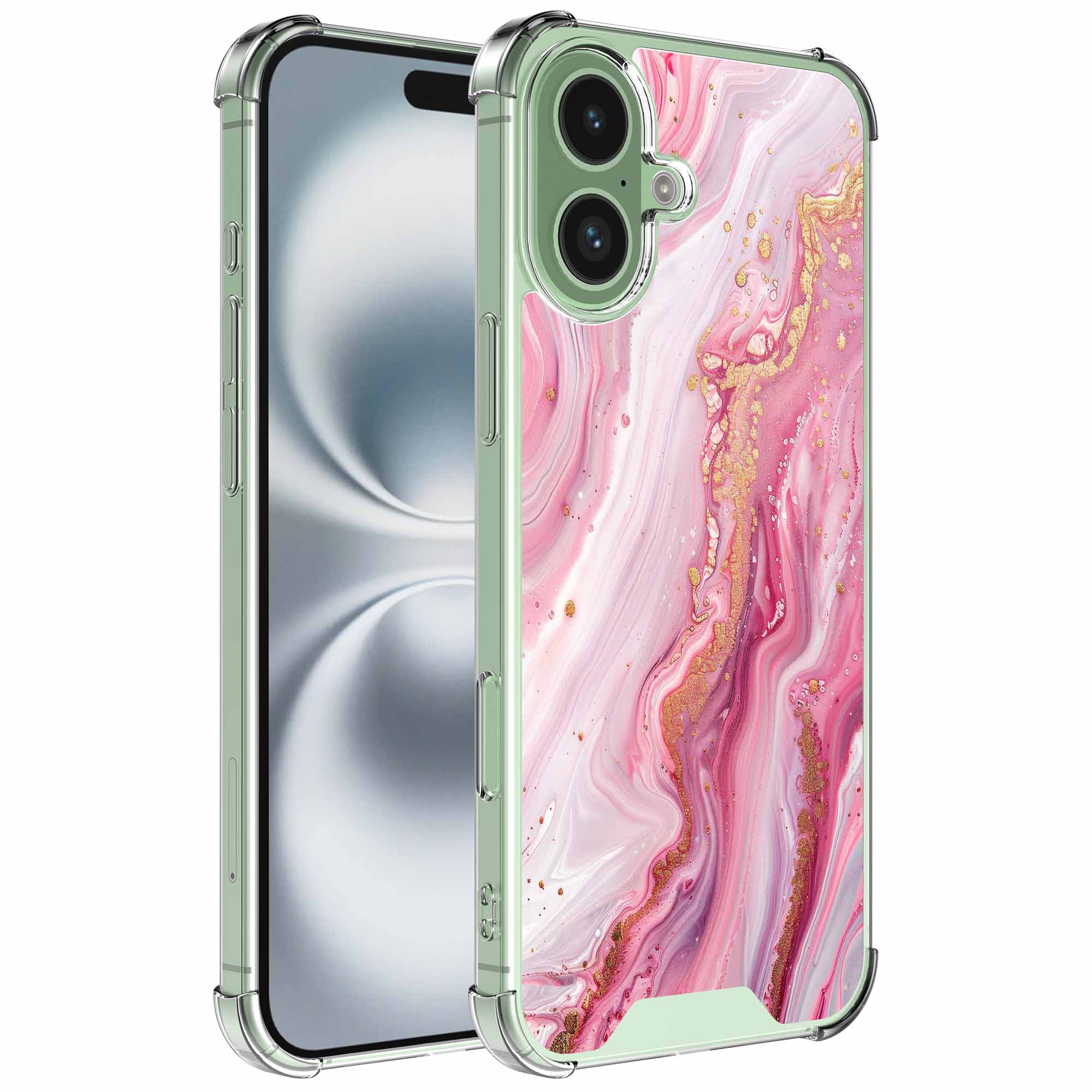 Roze goud marmer opdruk_iPhone 16 Plus transparant telefoonhoesje (1)
