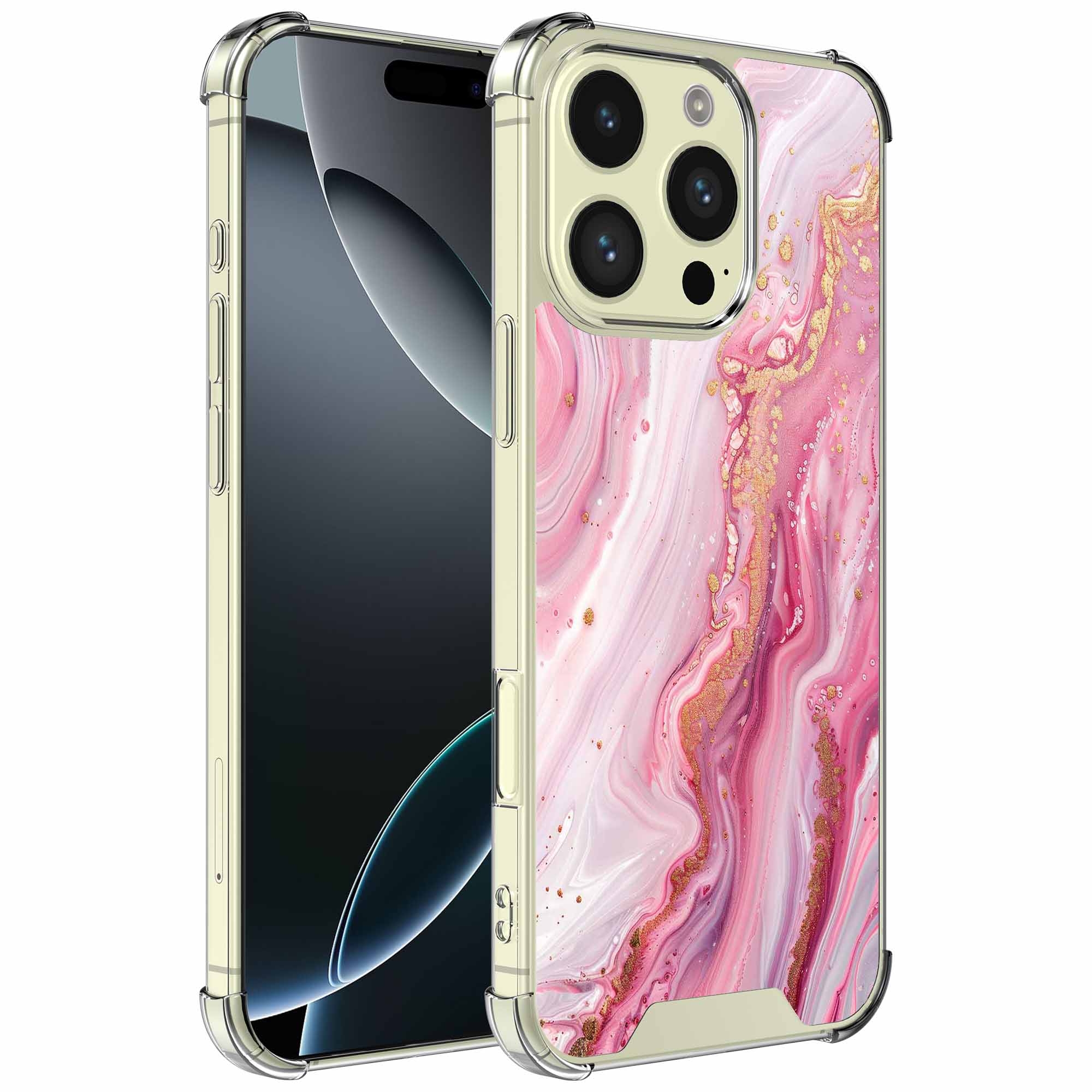 Roze goud marmer opdruk_iPhone 16 Pro Max transparant telefoonhoesje (1)