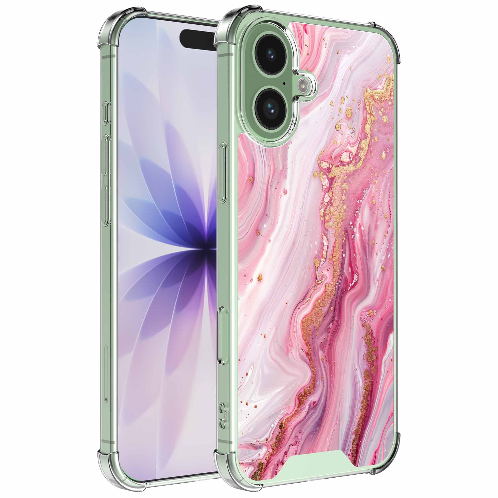 Roze goud marmer opdruk_iPhone 17 transparant telefoonhoesje (1)