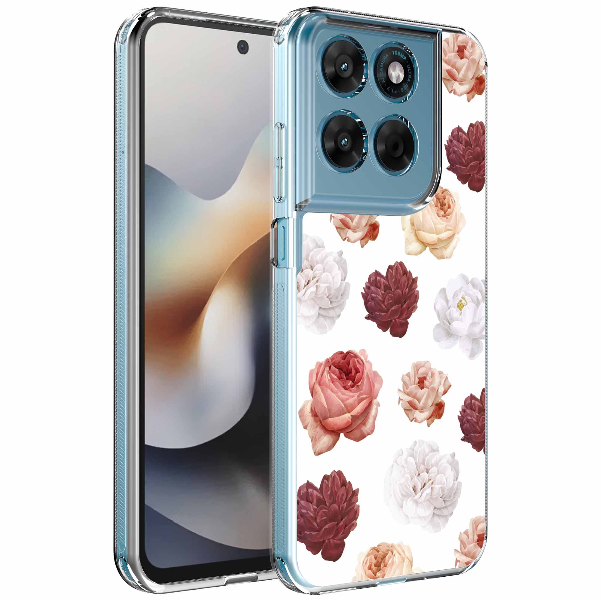 Rozen bloemen opdruk_Motorola Moto G56 transparant telefoonhoesje (1)