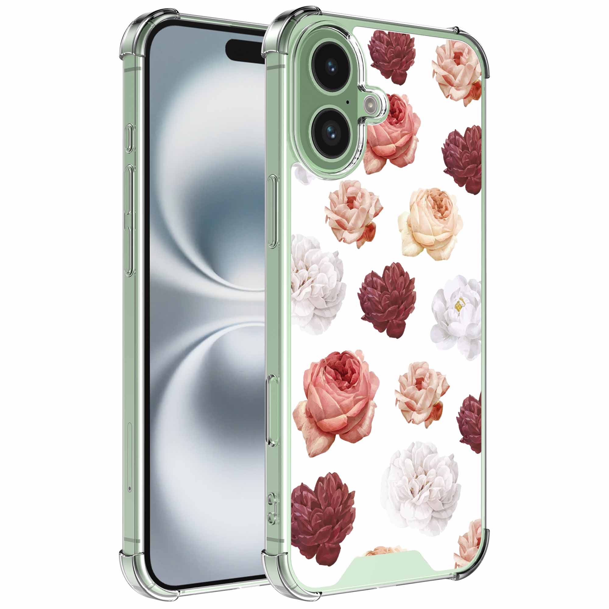 Rozen bloemen opdruk_iPhone 16 Plus transparant telefoonhoesje (1)