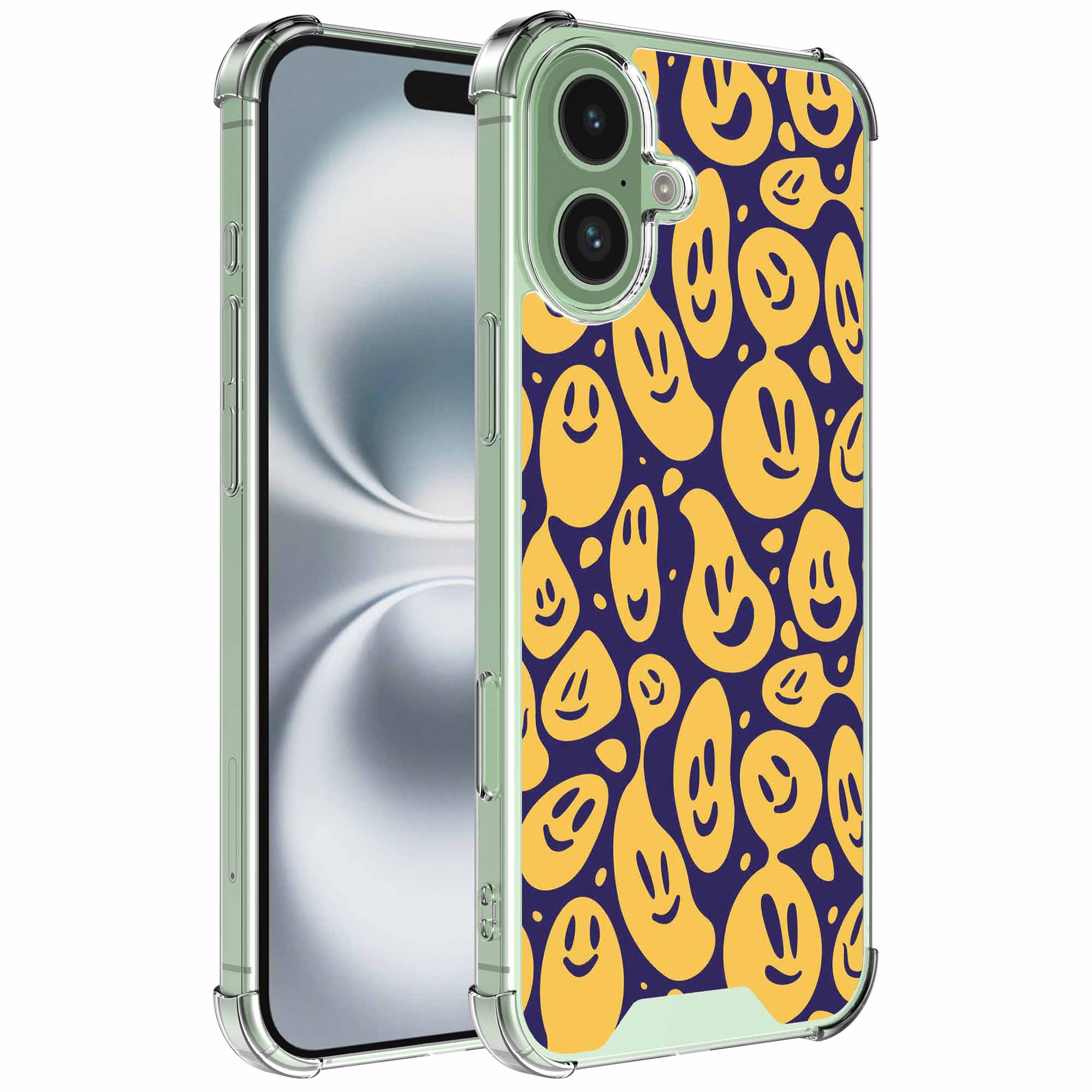 Smiley emoji opdruk_iPhone 16 Plus transparant telefoonhoesje (1)