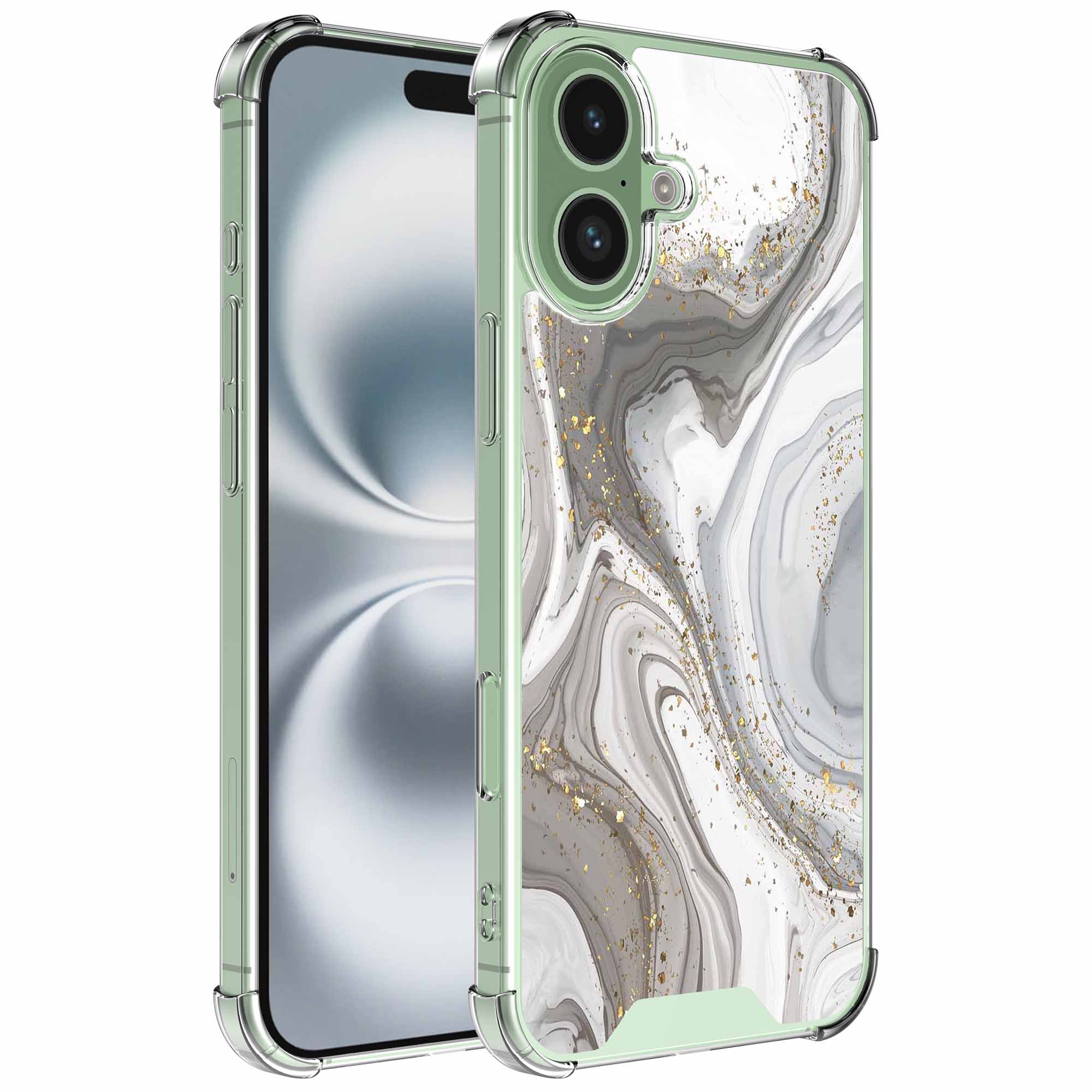 Zilver marmer opdruk_iPhone 16 Plus transparant telefoonhoesje (1)