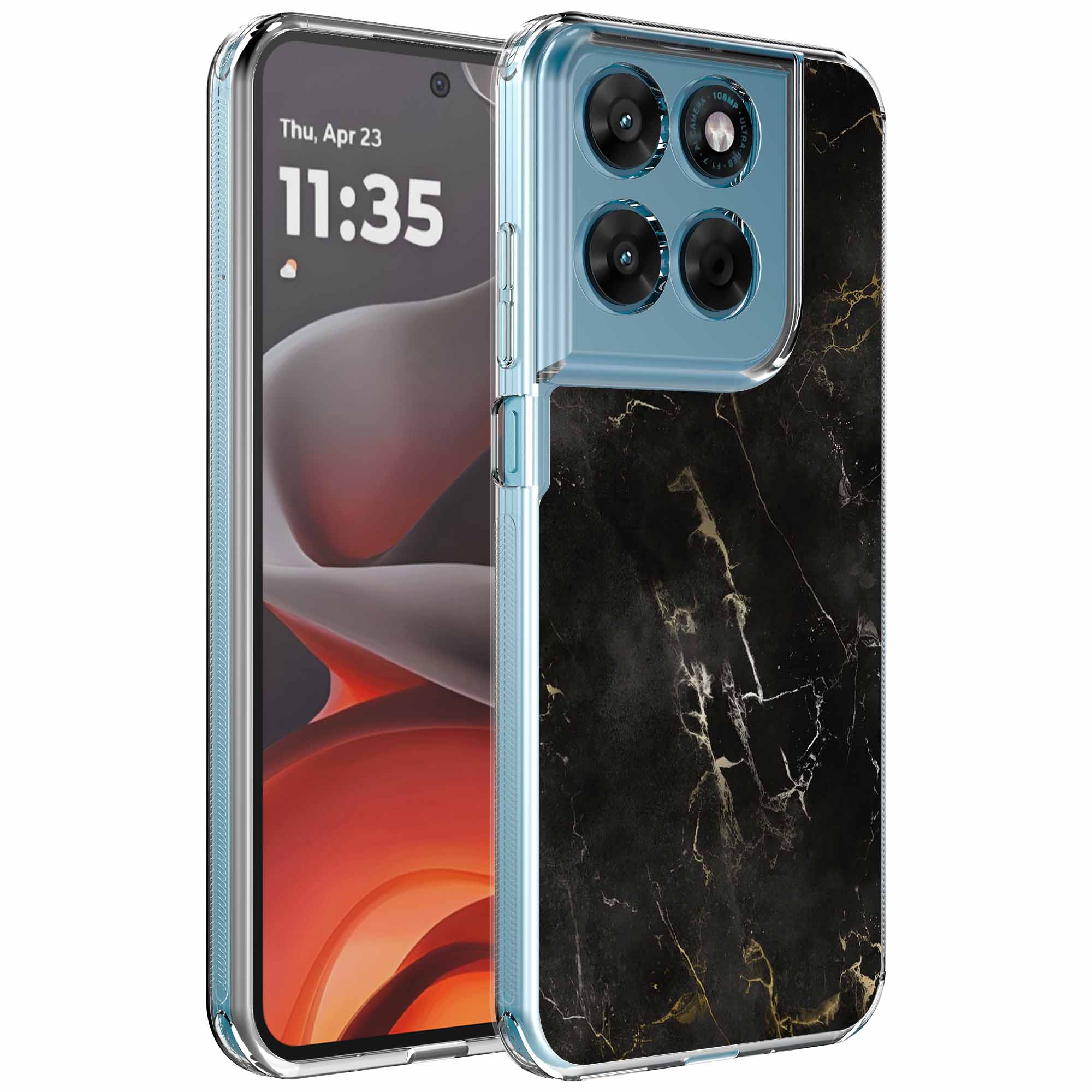 Zwart marmer opdruk_Motorola Moto G15 transparant telefoonhoesje (1)