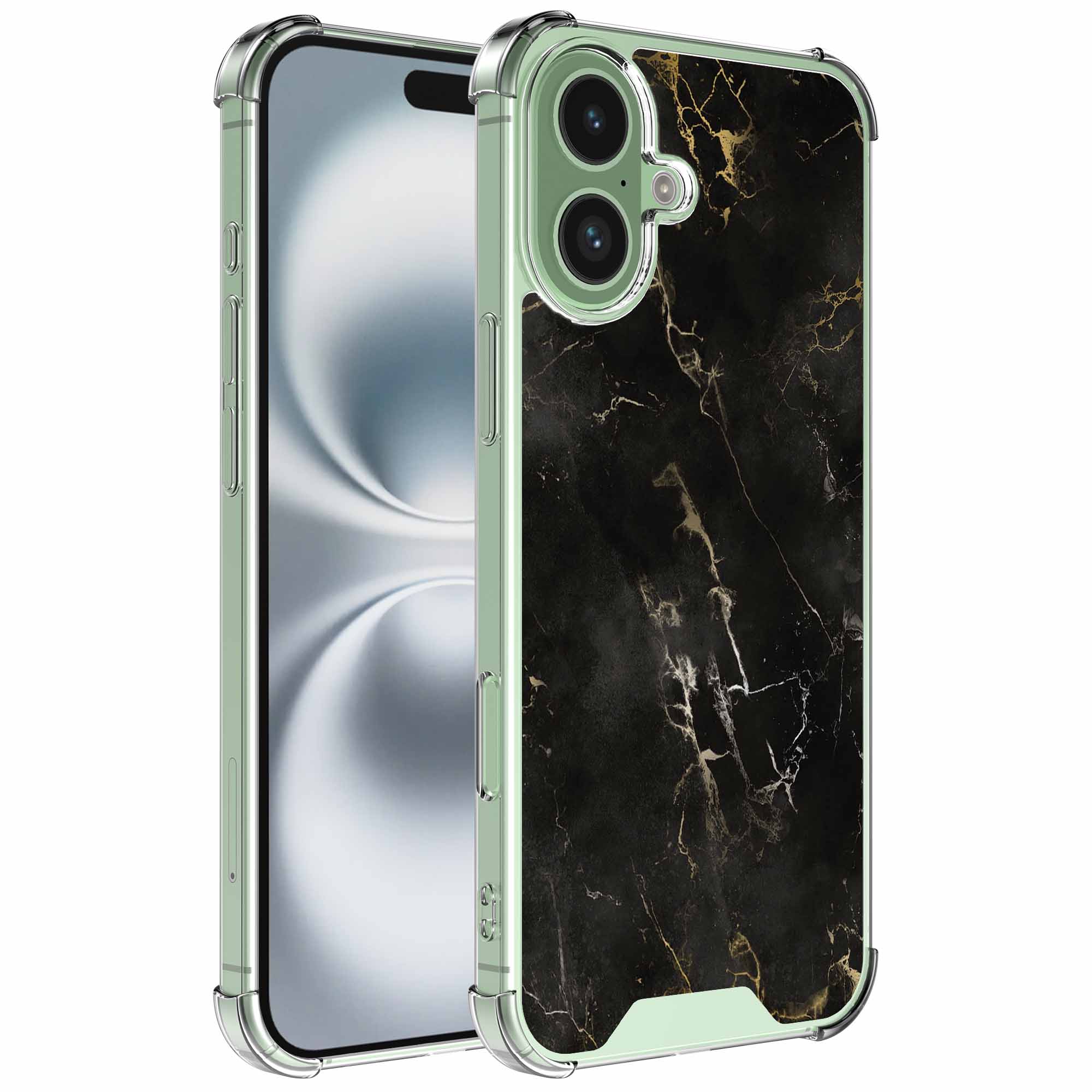 Zwart marmer opdruk_iPhone 16 Plus transparant telefoonhoesje (1)