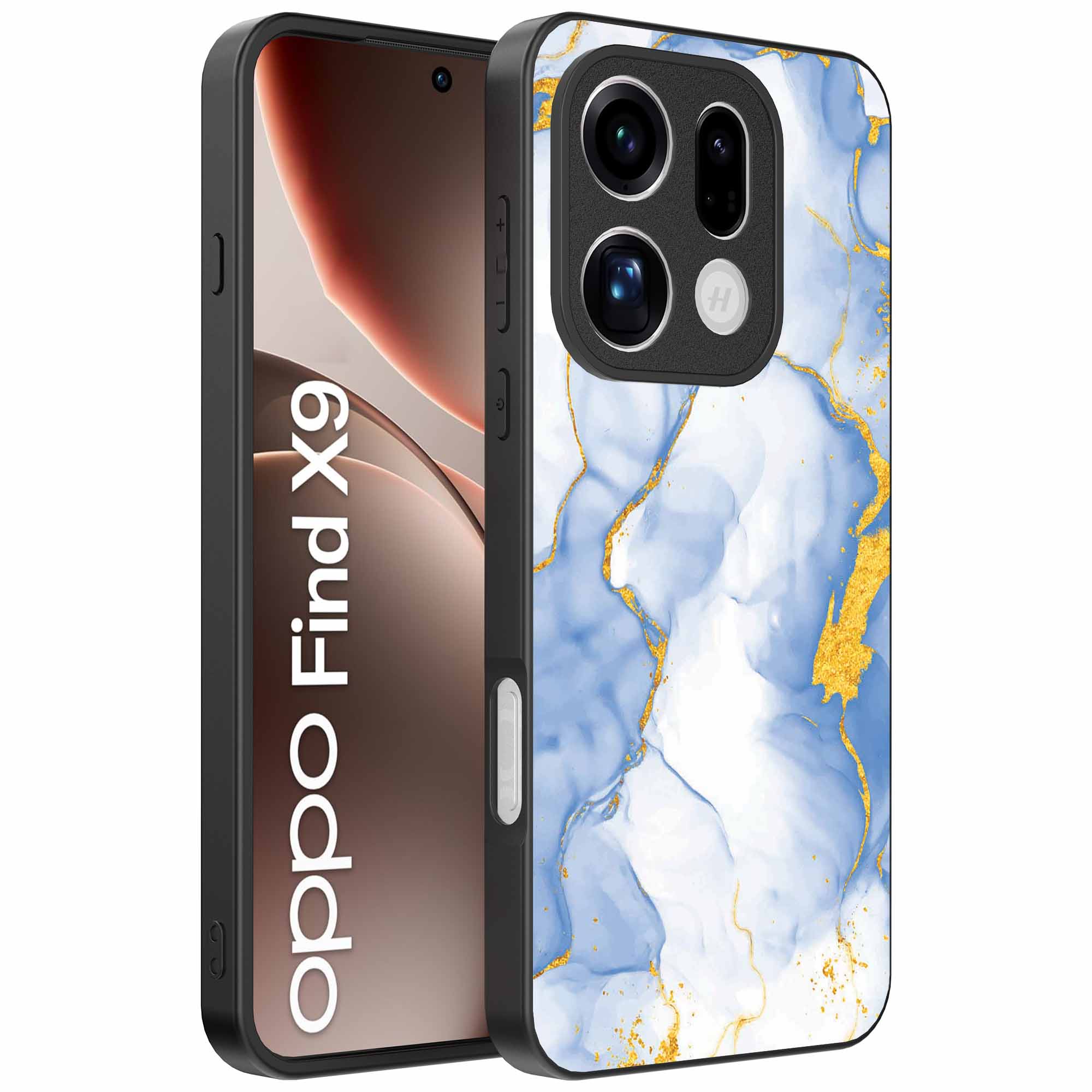 lichtblauw goud marmer opdruk_Oppo Find X9 Telefoonhoesje (1)