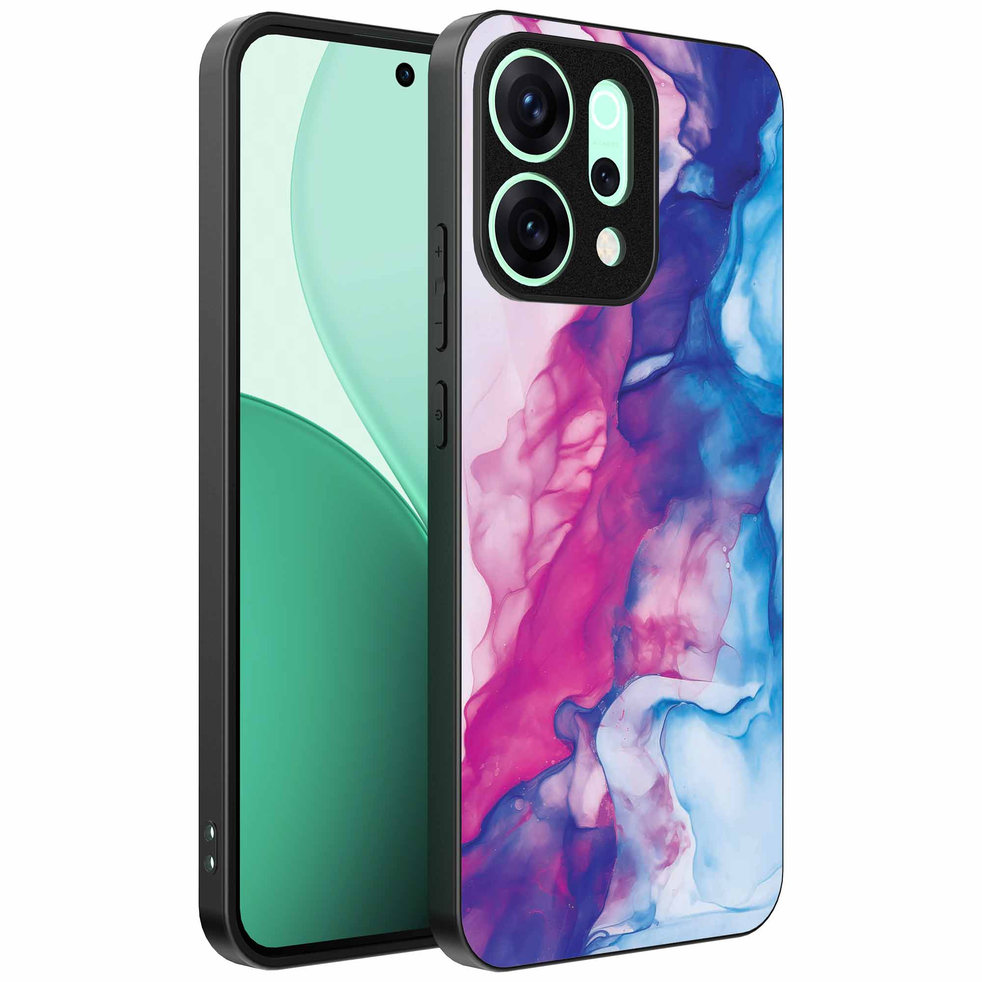 roze blauw marmer opdruk_Oppo Reno 15 Telefoonhoesje (1)