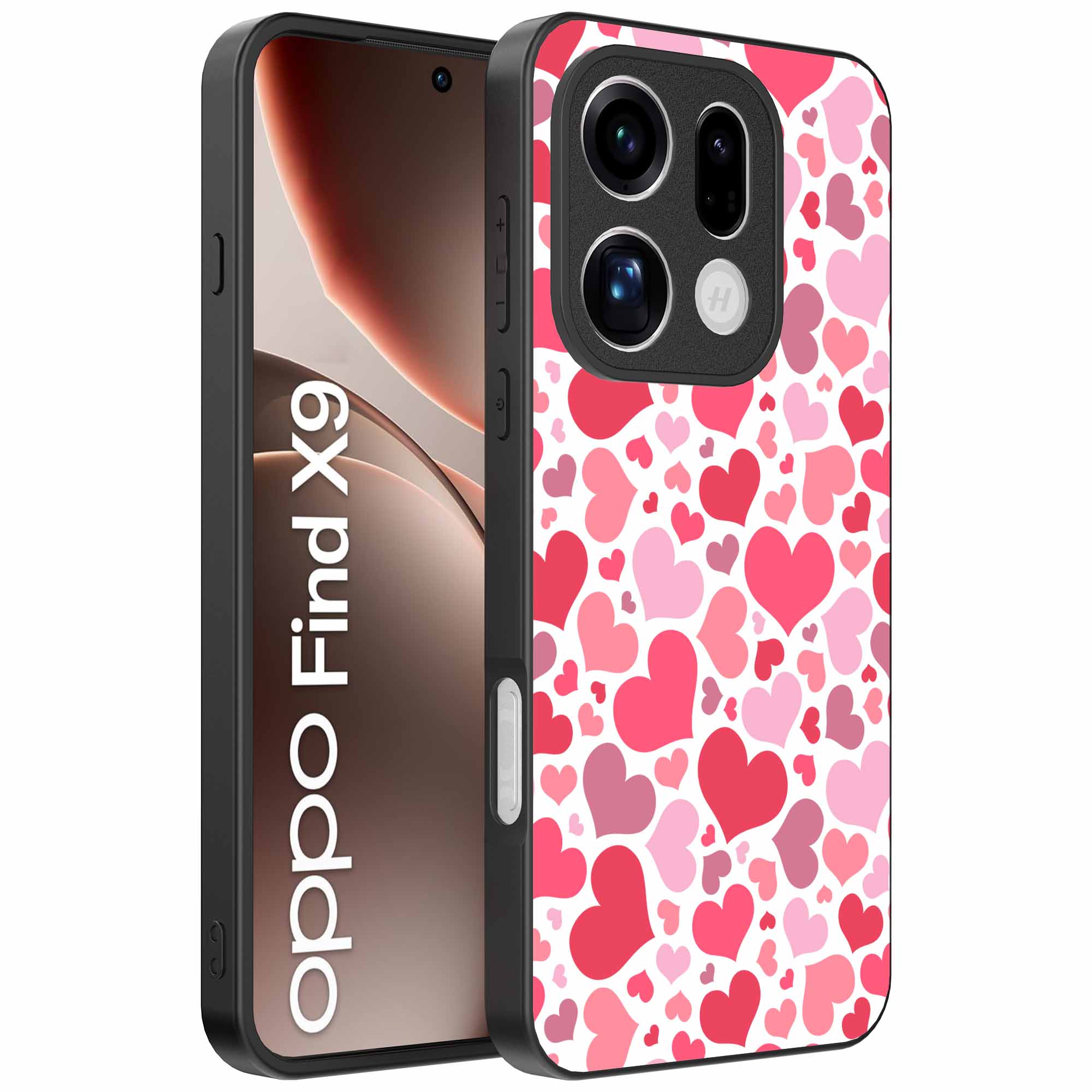roze en rode hartjes opdruk_Oppo Find X9 Telefoonhoesje (1)
