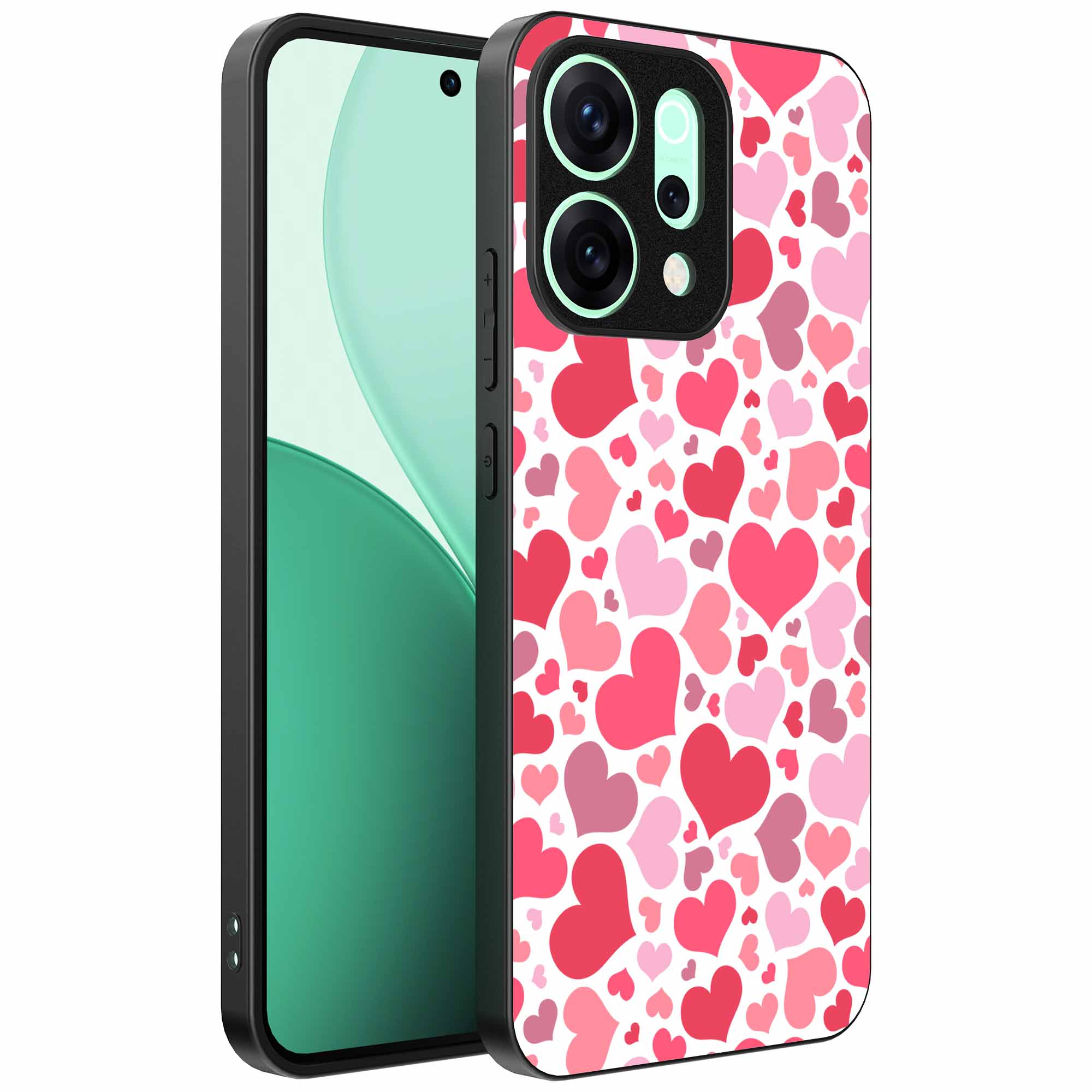 roze en rode hartjes opdruk_Oppo Reno 15 Telefoonhoesje (1)