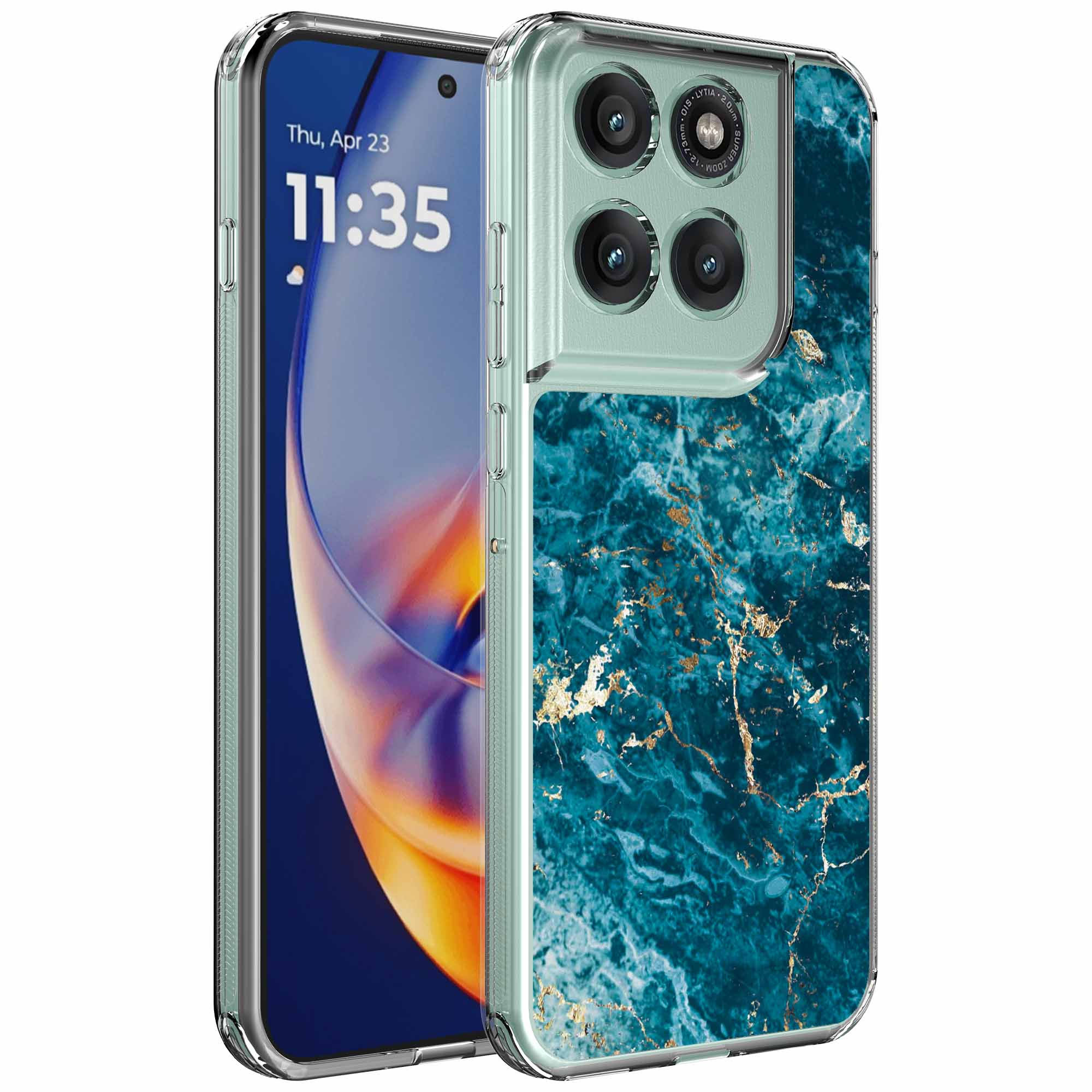 Blauw goud marmer opdruk_Motorola Edge 50 Neo transparant telefoonhoesje (1)