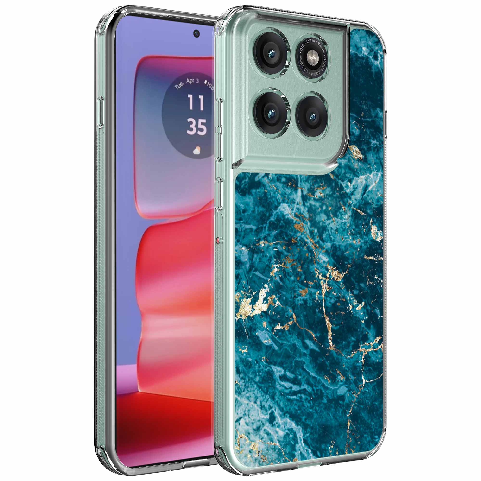 Blauw goud marmer opdruk_Motorola Edge 50 Pro transparant telefoonhoesje (1)