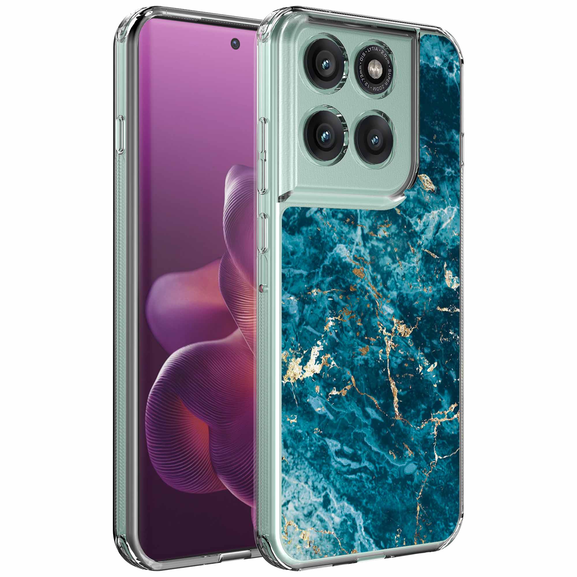 Blauw goud marmer opdruk_Motorola Edge 60 Pro transparant telefoonhoesje (1)
