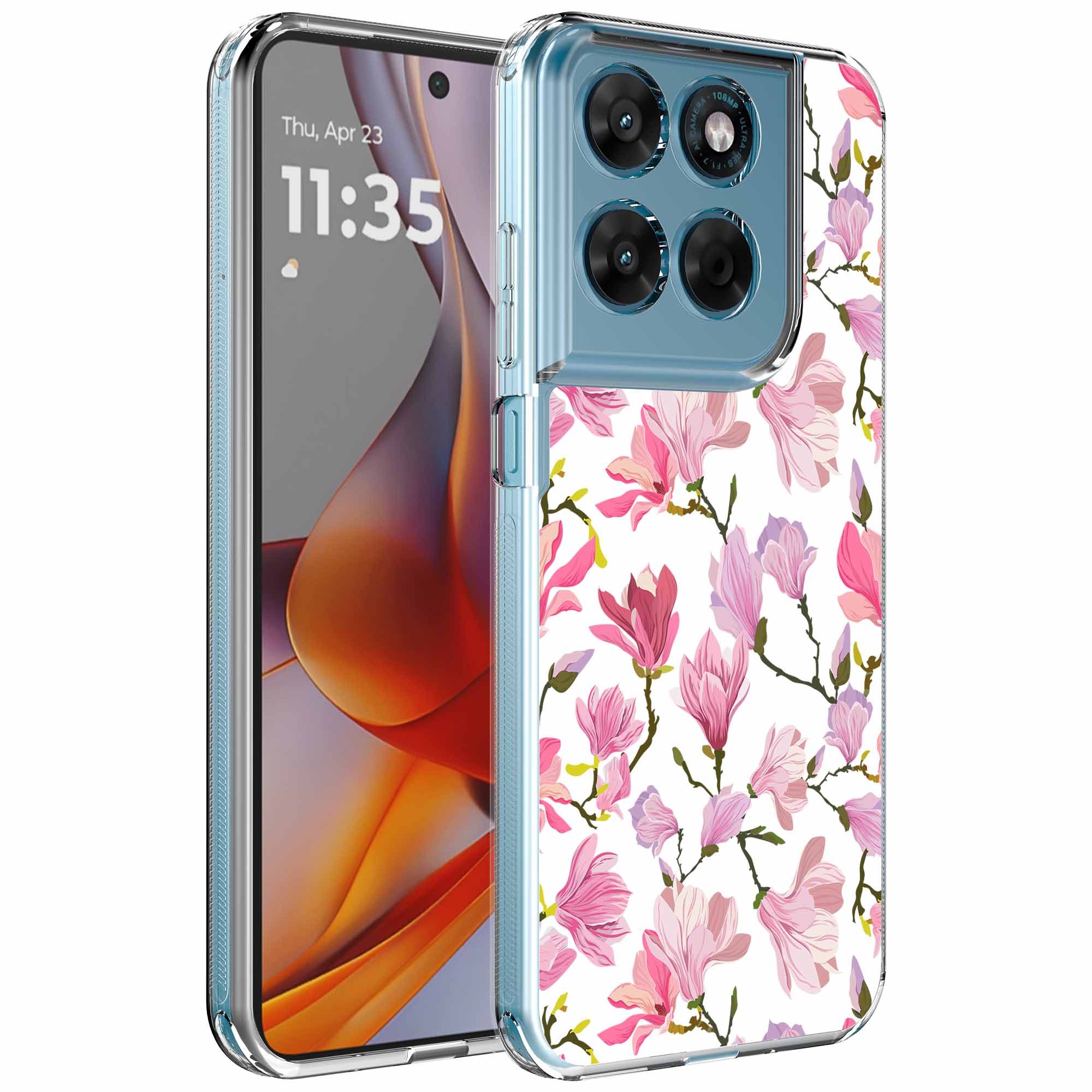 Fuchsia bloemen opdruk_Motorola Moto G75 transparant telefoonhoesje (1)