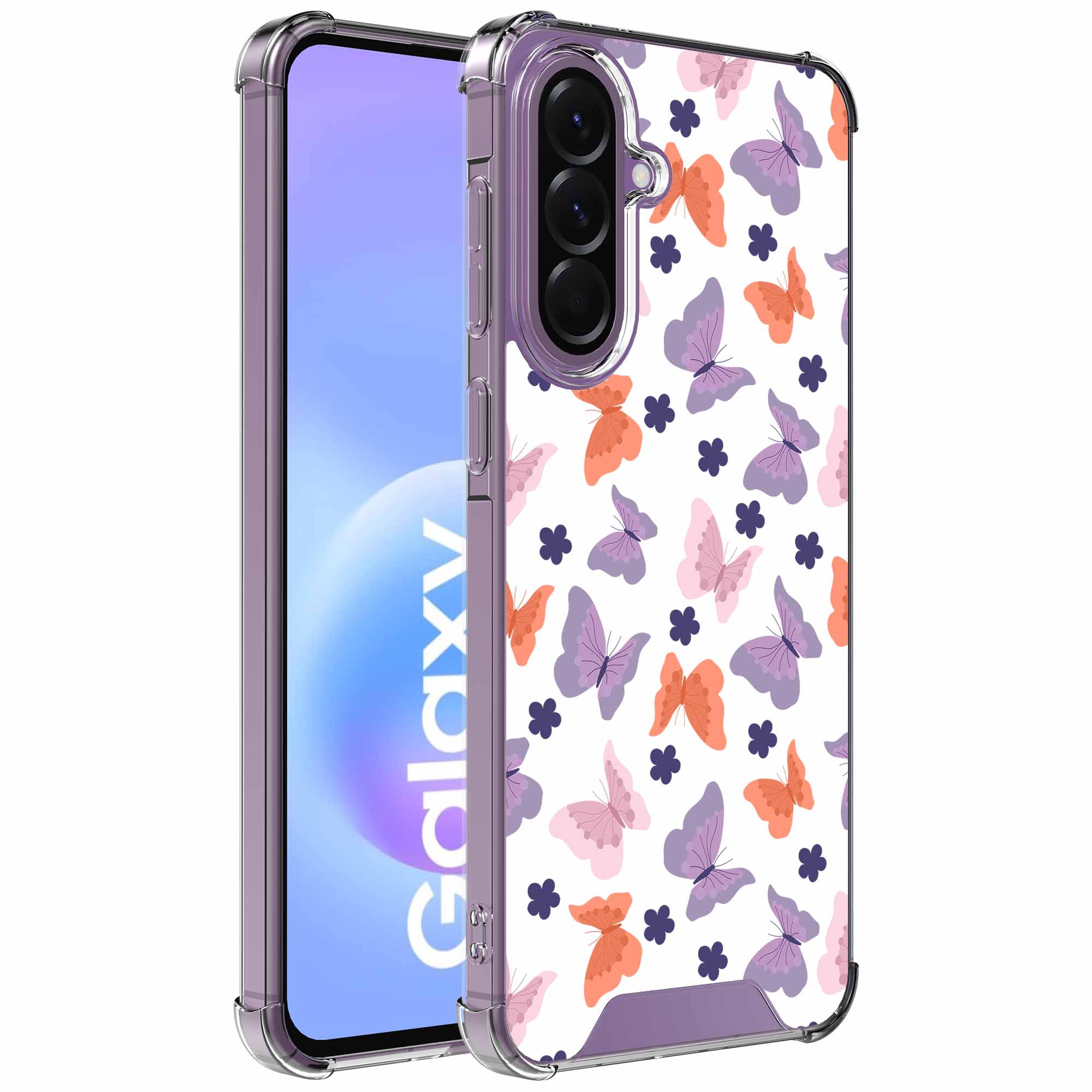 Gekleurde vlinder opdruk_Samsung Galaxy A57 transparant telefoonhoesje (1)