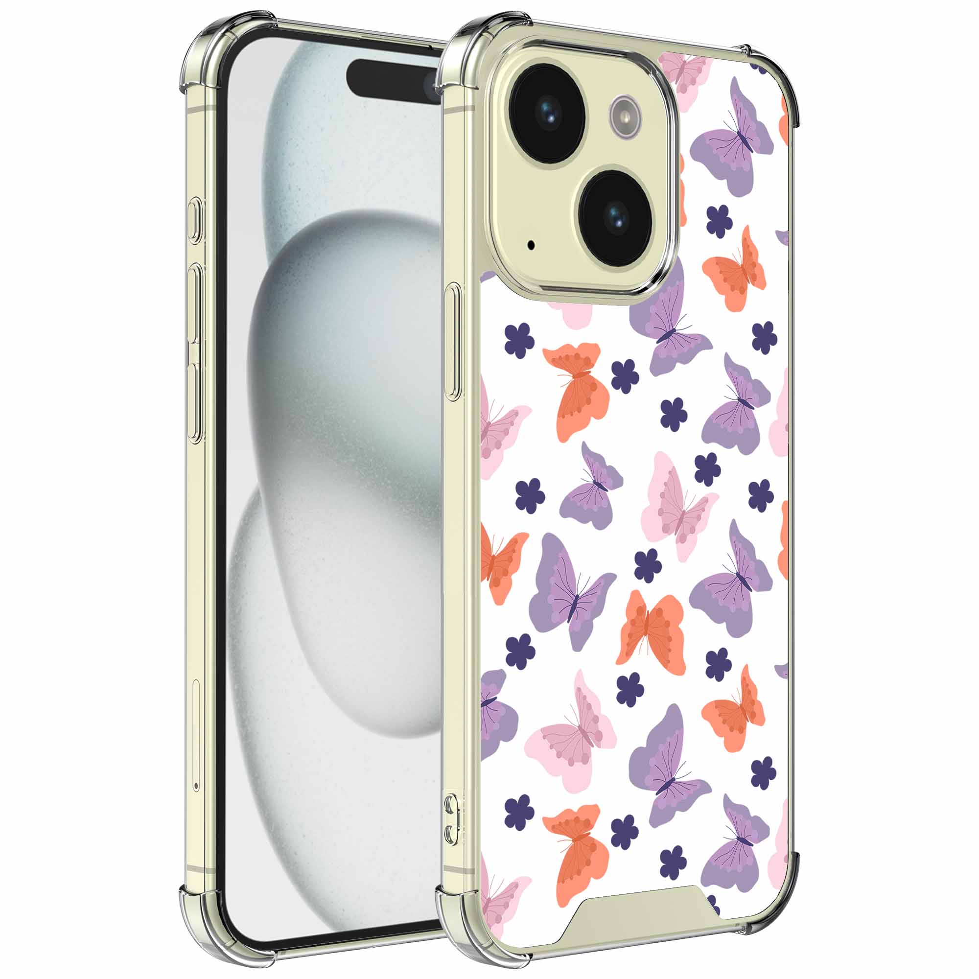 Gekleurde vlinder opdruk_iPhone 15 transparant telefoonhoesje (1)